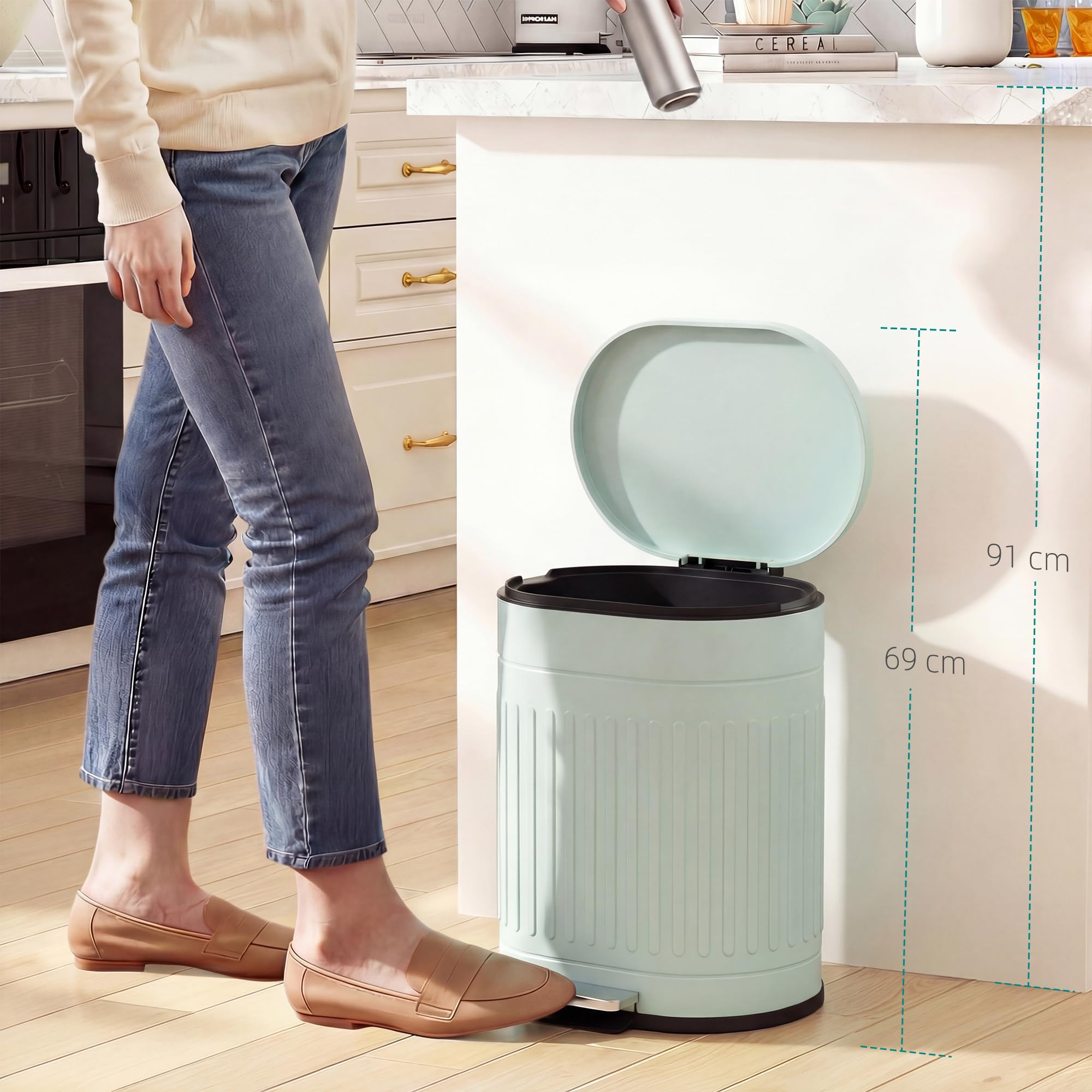HOMCOM Mülleimer 20L mit Deckel und Fußpedal Grün 36,5 x 31,2 x 45 cm | Mit Deckel und Fußpedal, Müllbehälter mit Herausnehmbarem Inneneimer, Soft-Close-Funktion, für Wohnzimmer, Büro