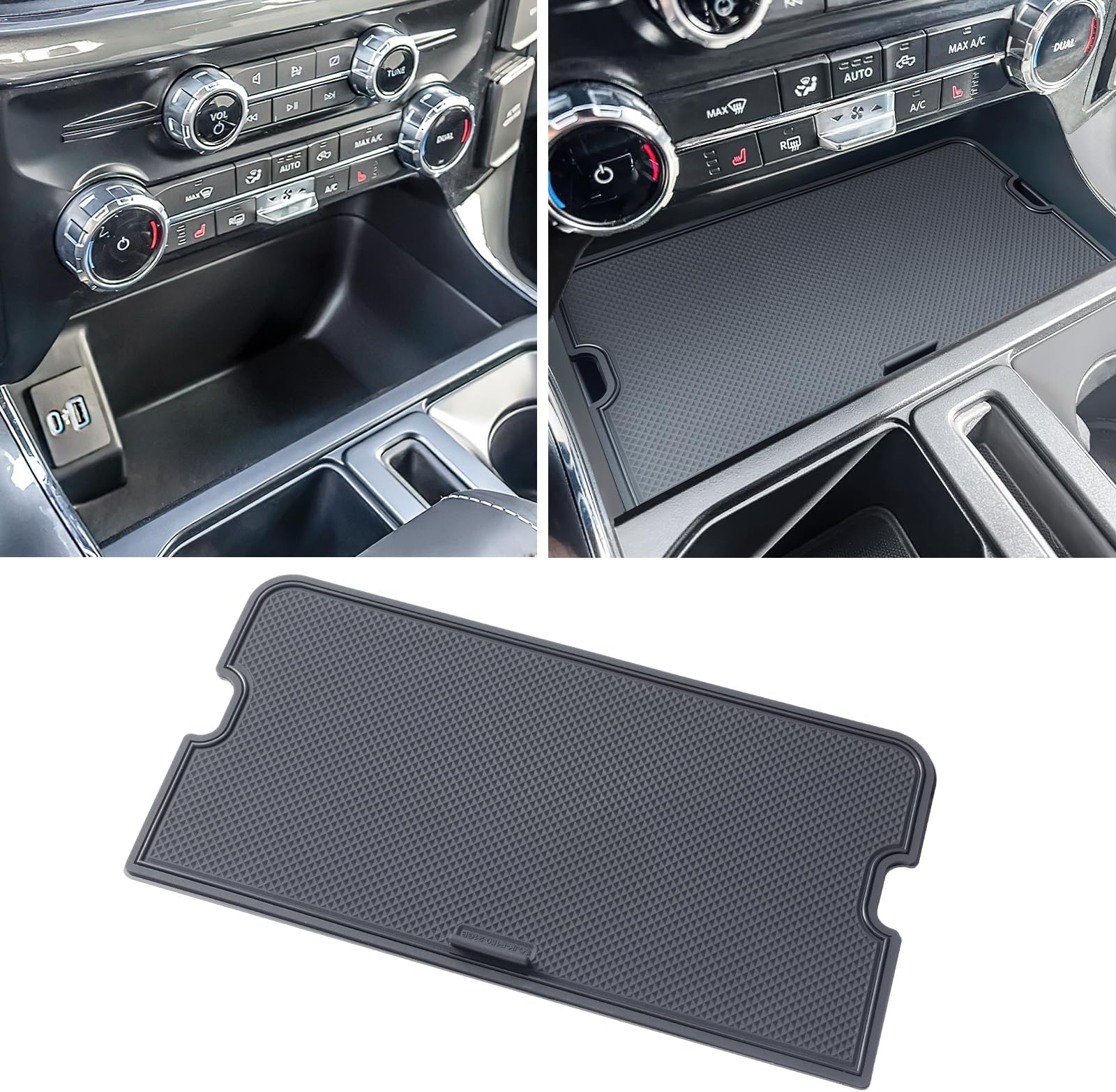 Center Console Compartment Cover for Ford F150 Accessories 2021-2025 2026/Lightning XLT PRO 2022-2025 Interior Hidden Panel Secret Pocket Lid USB Hole (Fits The Open Pocket in Front of The Shifter)
