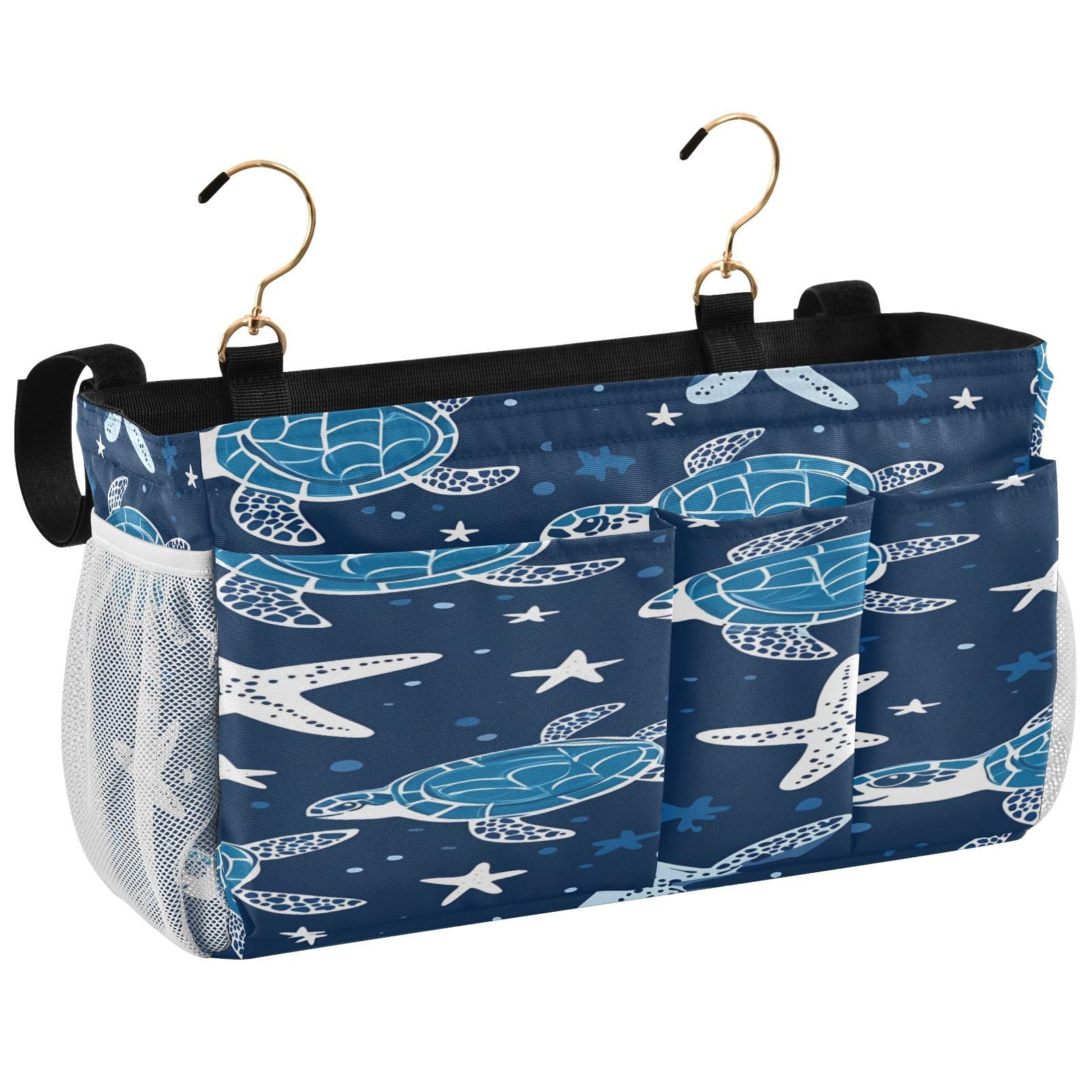 BOESI Doodle Turtle and Star Bedside Storage Hanging Bag, Hanging Storage Basket, Suitable for Storing Cell Phones, Water Bottles, Books