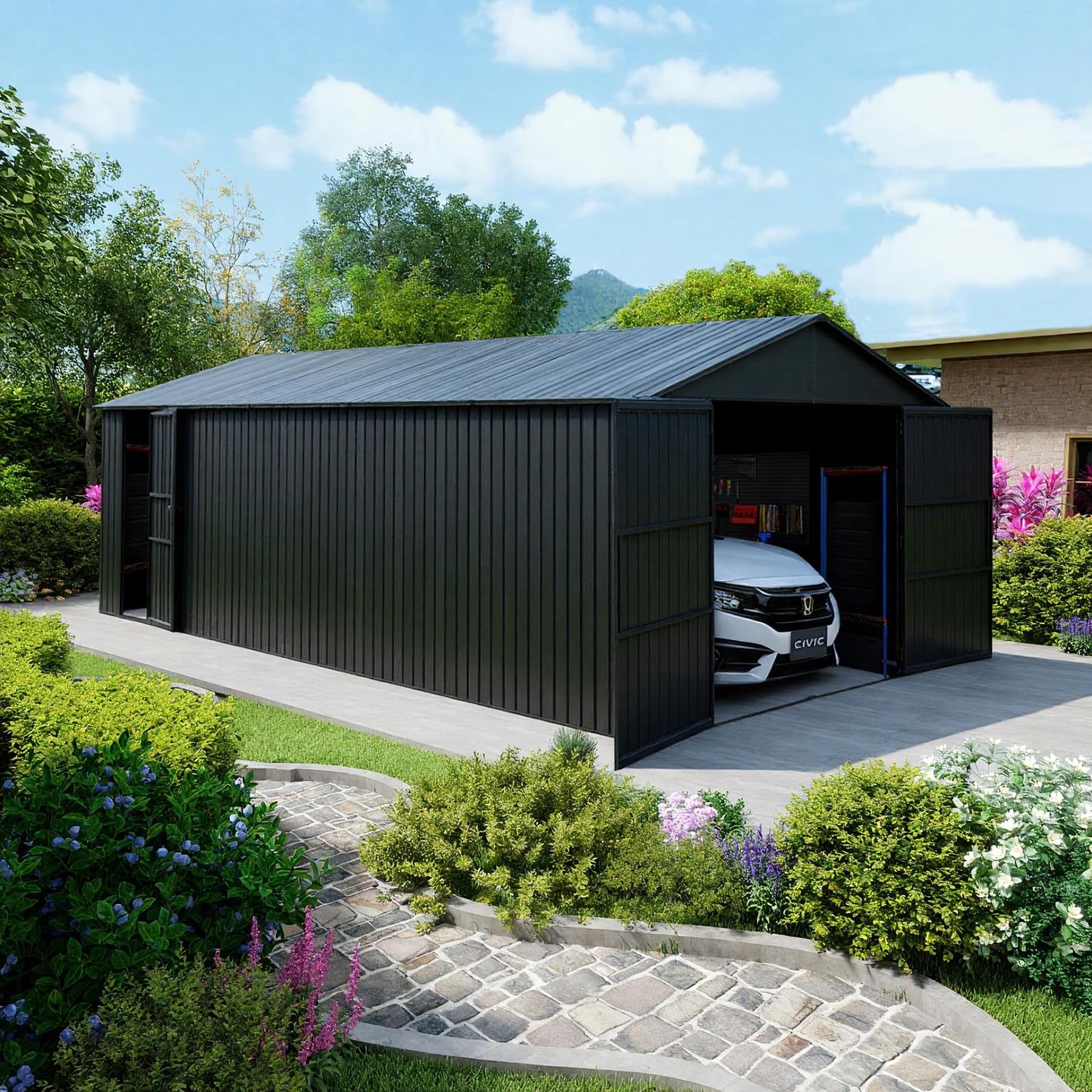 Amazon.com: Domi 12'x25' Outdoor Metal Garage Shed, Dark Grey