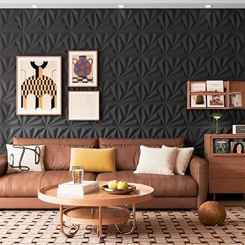 Art3d 20 Pack Decorative 3D Wall Panels Black 11.8x11.8, 19 Sq.Feet PVC Interior Wall Decor