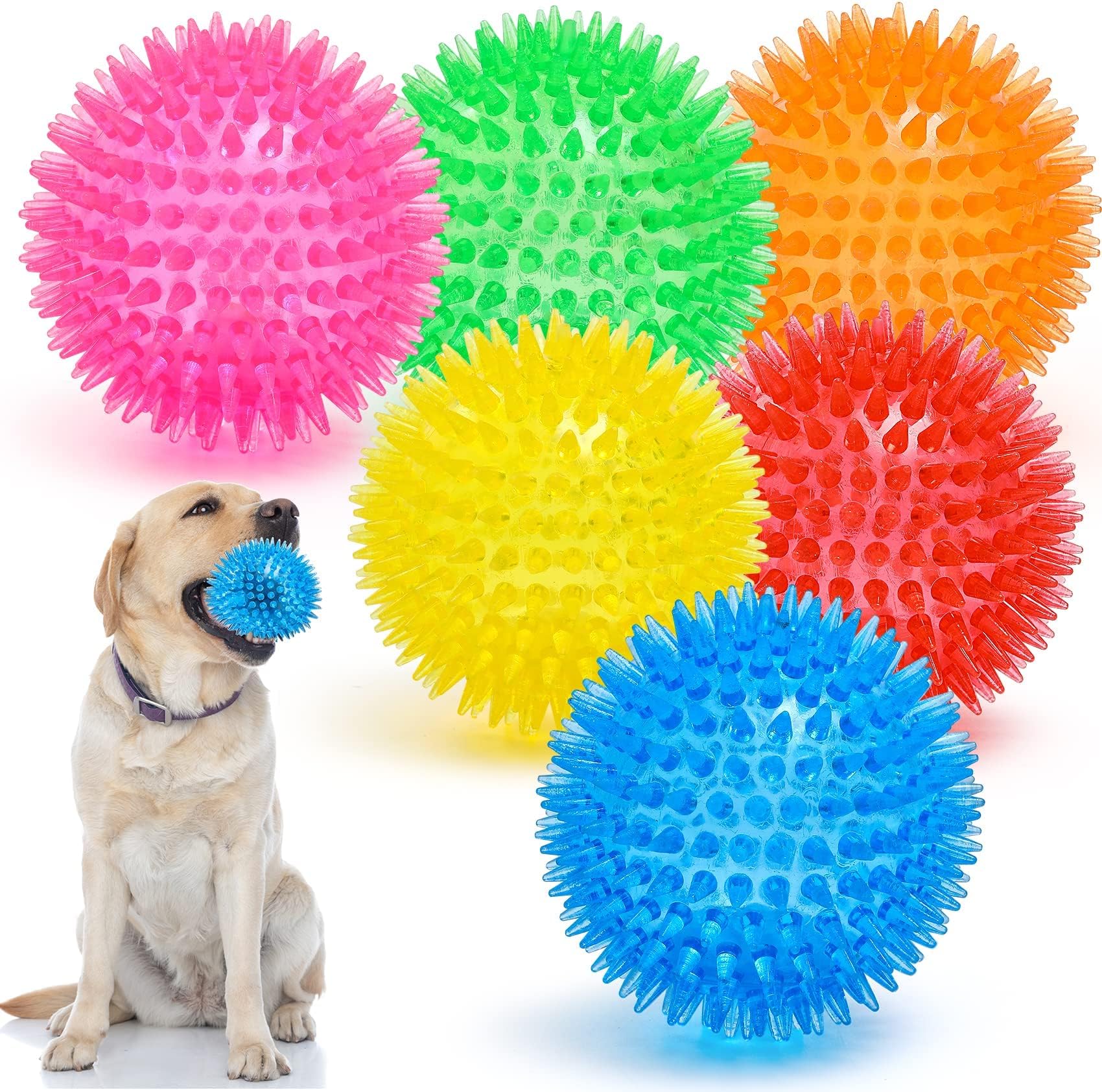 X spring Puppy Chew Toys for Teething, 6 Pack Squeaky Dog Toy Balls for Training, Bpa Free Dog Chew Toy for Puppy Chewers, Durable Interactive Tough Dog Toy for Puppy Medium Dogs (6 Colors)