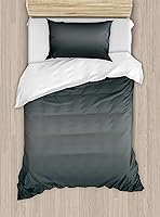 Vista 18 de Ambesonne Juego de funda de edredón color menta, líneas onduladas horizontales a rayas blancas abstractas de tonos suaves, exhibición de arte