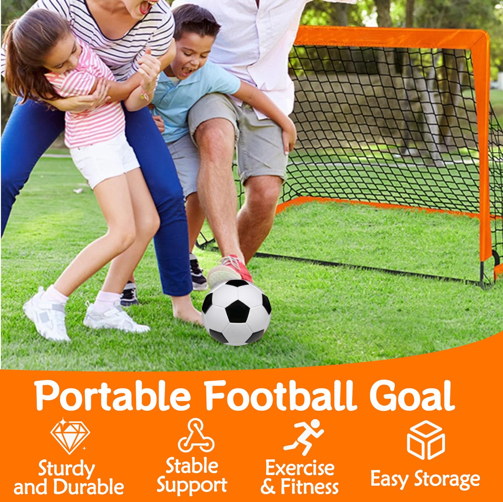2 Pcs Portería Fútbol Adolescentes con Balón Tamaño 3, Bomba, 6 Conos y Bolsa de Transporte, Porterías de Fútbol Pop-Up Plegable, Kit Entrenamiento Futbol Portátil para Jardín, Playa,Exterior,Interior