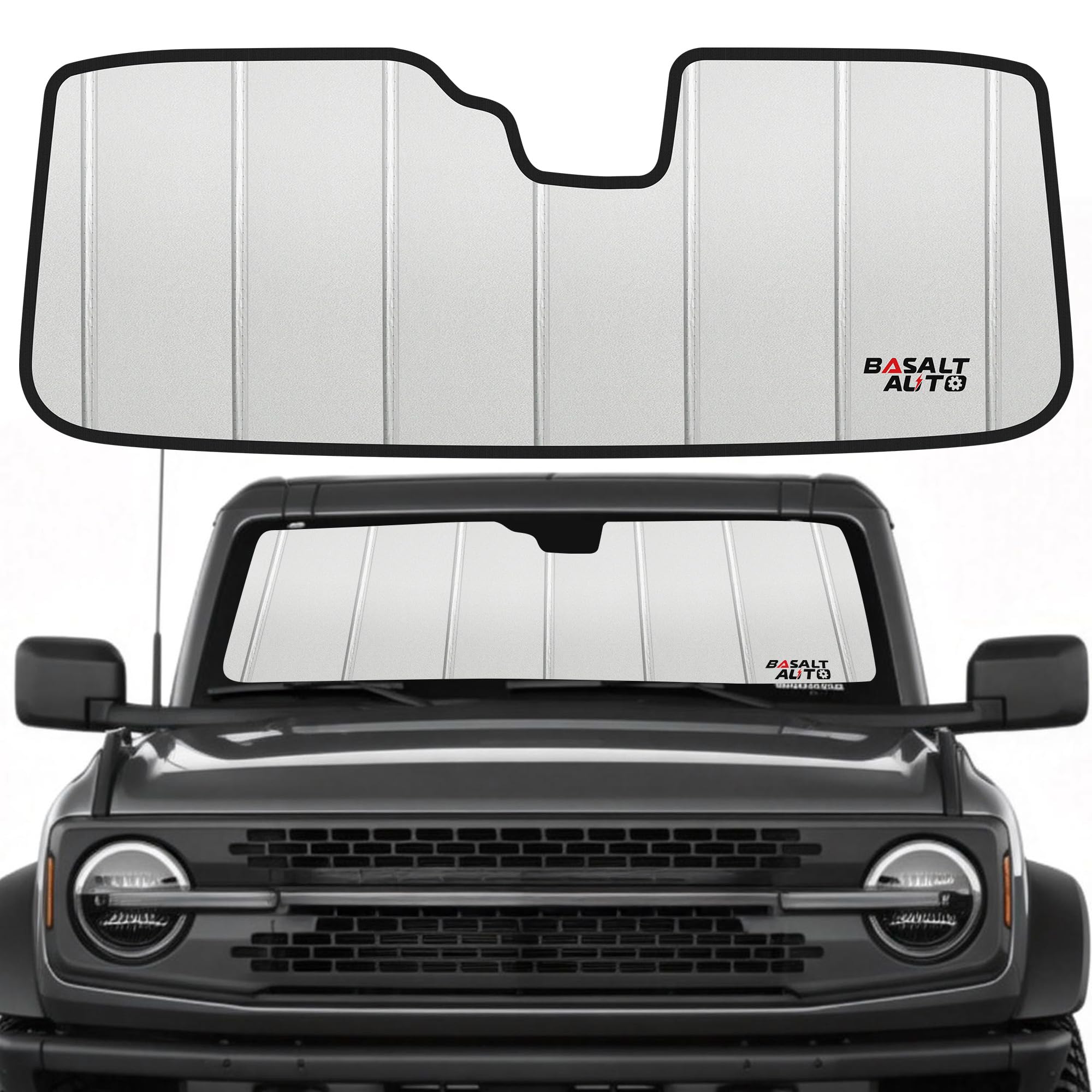 Photo 1 of 2021-2025 Bronco Windshield Sun Shade Compatible for 2021-2025 Ford Bronco (Does Not Fit Bronco Sport) Upgraded 6 Layers Accordion-Folding Front Sun Visor with Storage Bag