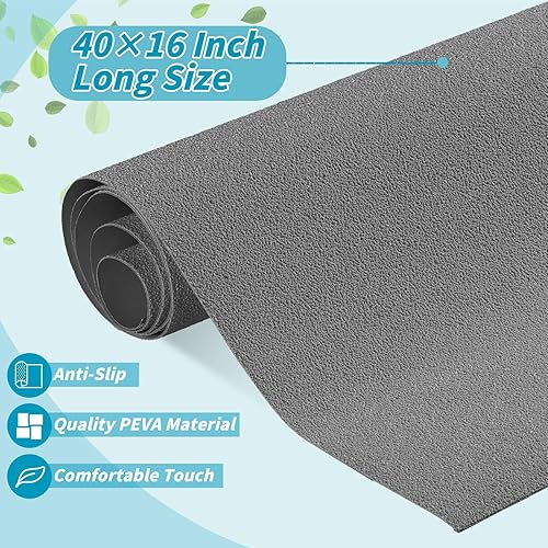 Miniatura 8 de Tapete de bañera antideslizante de 16 x 40 pulgadas con corte de drenaje, antideslizante, antideslizante, seguro, tapete adhesivo para bañera de