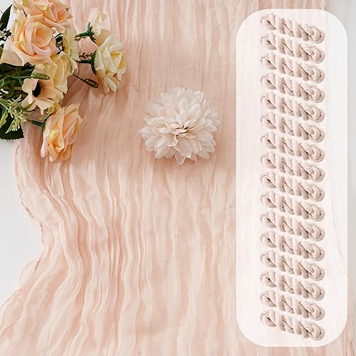 Miniatura 11 de Paquete de 8 caminos de mesa de estopilla rosa de 17 x 108 pulgadas, tela bohemia semitransparente para boda, baby shower, fiesta de cumpleaños