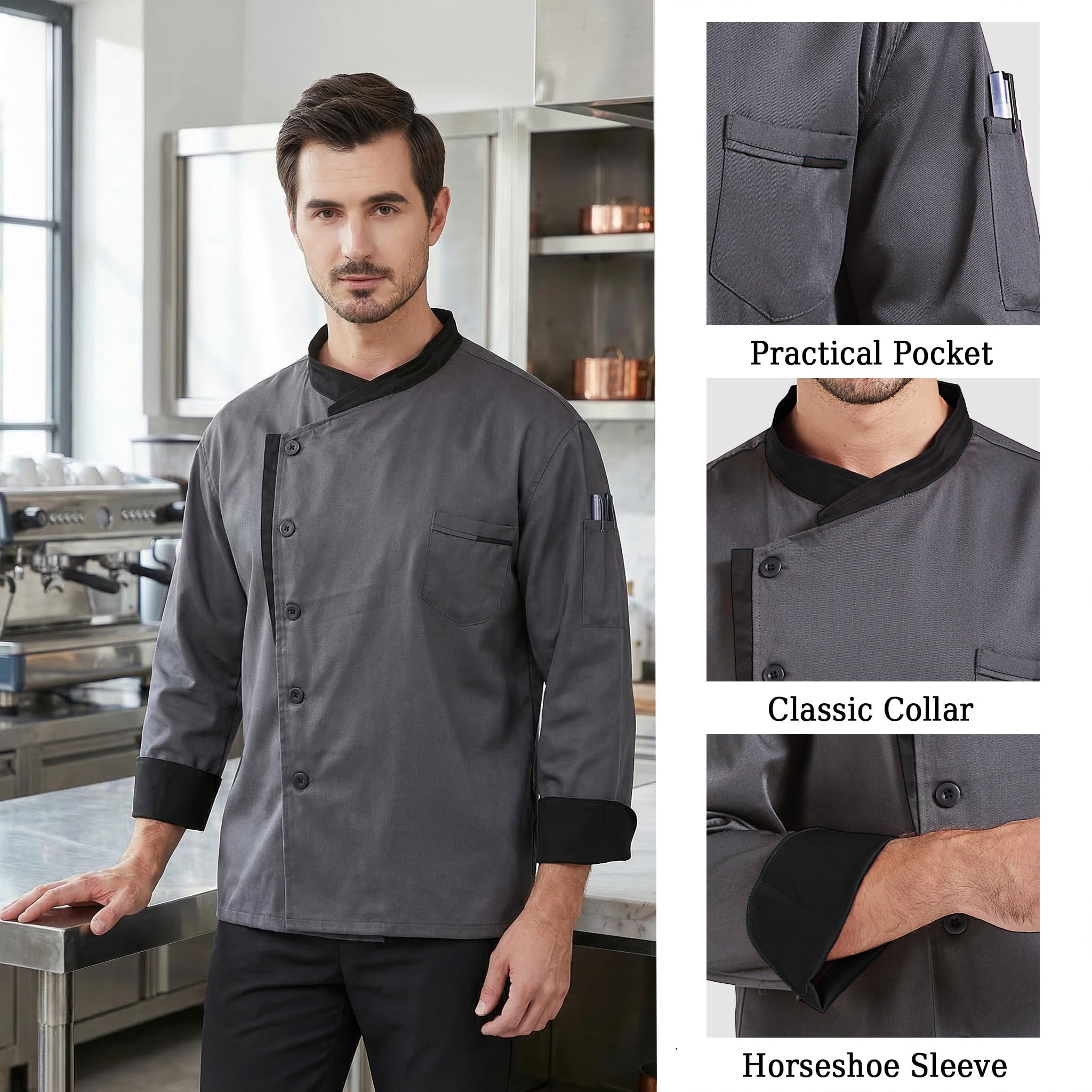 Nanxson Unisex Giacca da Cuoco da Uomo in Cotone Traspirante da Cucina Uniforme da Lavoro Ristorante Divise da Cuoco CFM0016