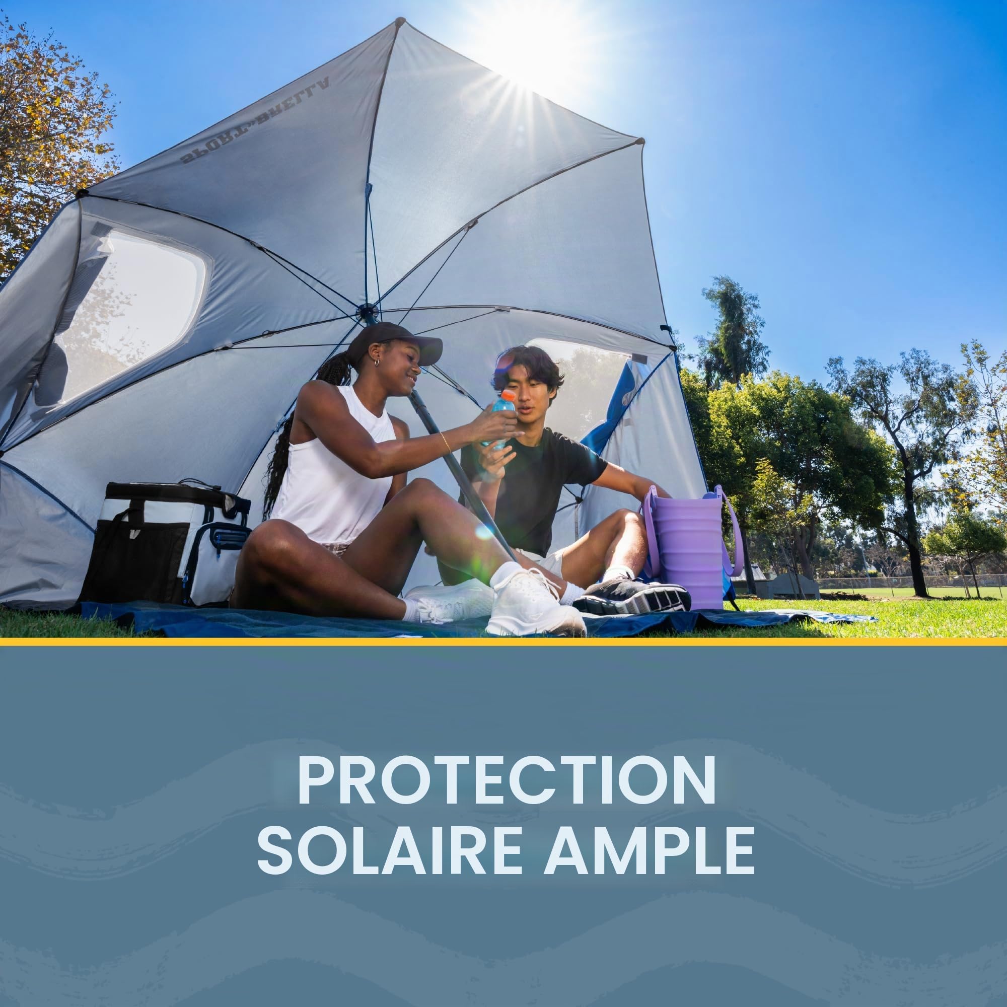 Sport-Brella Parasol Première - Protection Solaire UPF 50+ Et Réflexion De Chaleur, Conçu pour Position Incliné Ou Droite, Idéal pour Plage, Événements Sportifs Et Camping, 2,4m, Bleu