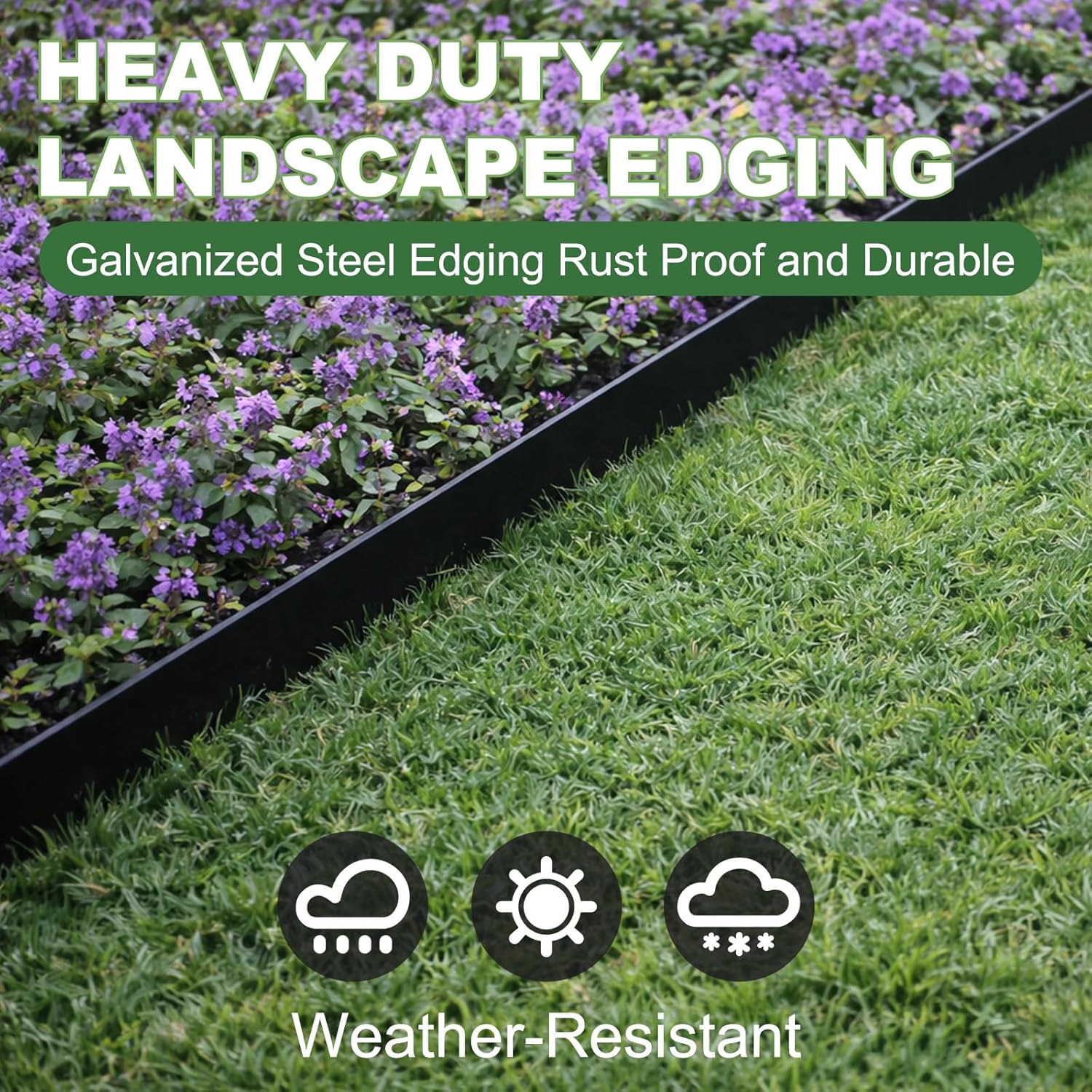 Galvanized Steel Landscape Edging Border 6 Packs 42'' L x 6.5'' H, Metal Landscape Garden Edging Border with 6 Stakes, Hammer-in Lawn Edging for Landscaping, Flower Bed, Yard, Pathway (21ft Total)