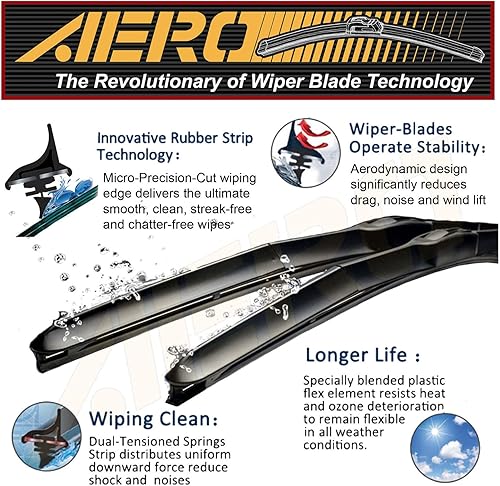 Miniatura 3 de AERO Juego de 2 limpiaparabrisas híbrido de 26 pulgadas + 20 pulgadas para todas las estaciones