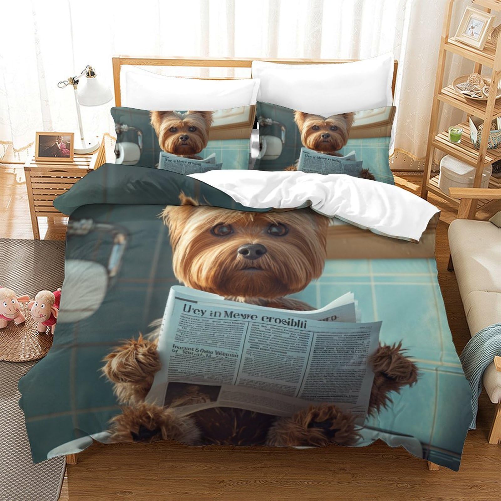 Ensemble de lit Yorkshire 3 pièces cadeau idéal pour amoureux des chiens