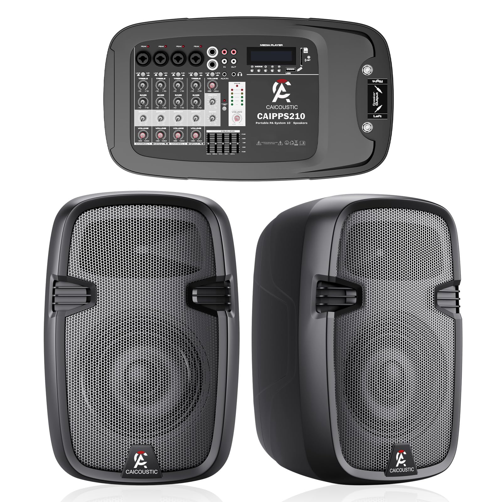 8-Channel Portable PA System with Bluetooth, Microphone, 2 Speaker Stands, USB, Reverb/Delay Effects - Perfect for Outdoor Events, Parties, Weddings, Church Services (2 x 10 Woofers)