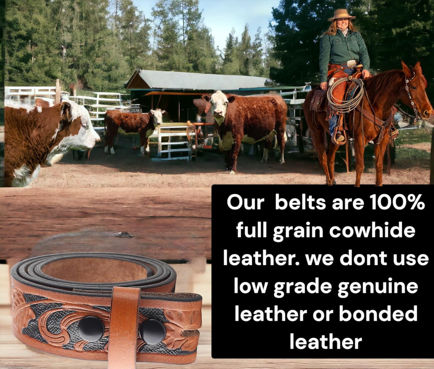 F&L CLASSIC Western Belt without buckle for men – Full Grain Leather Cowboy Belts for jeans - One Piece Leather strap belt - Image 6