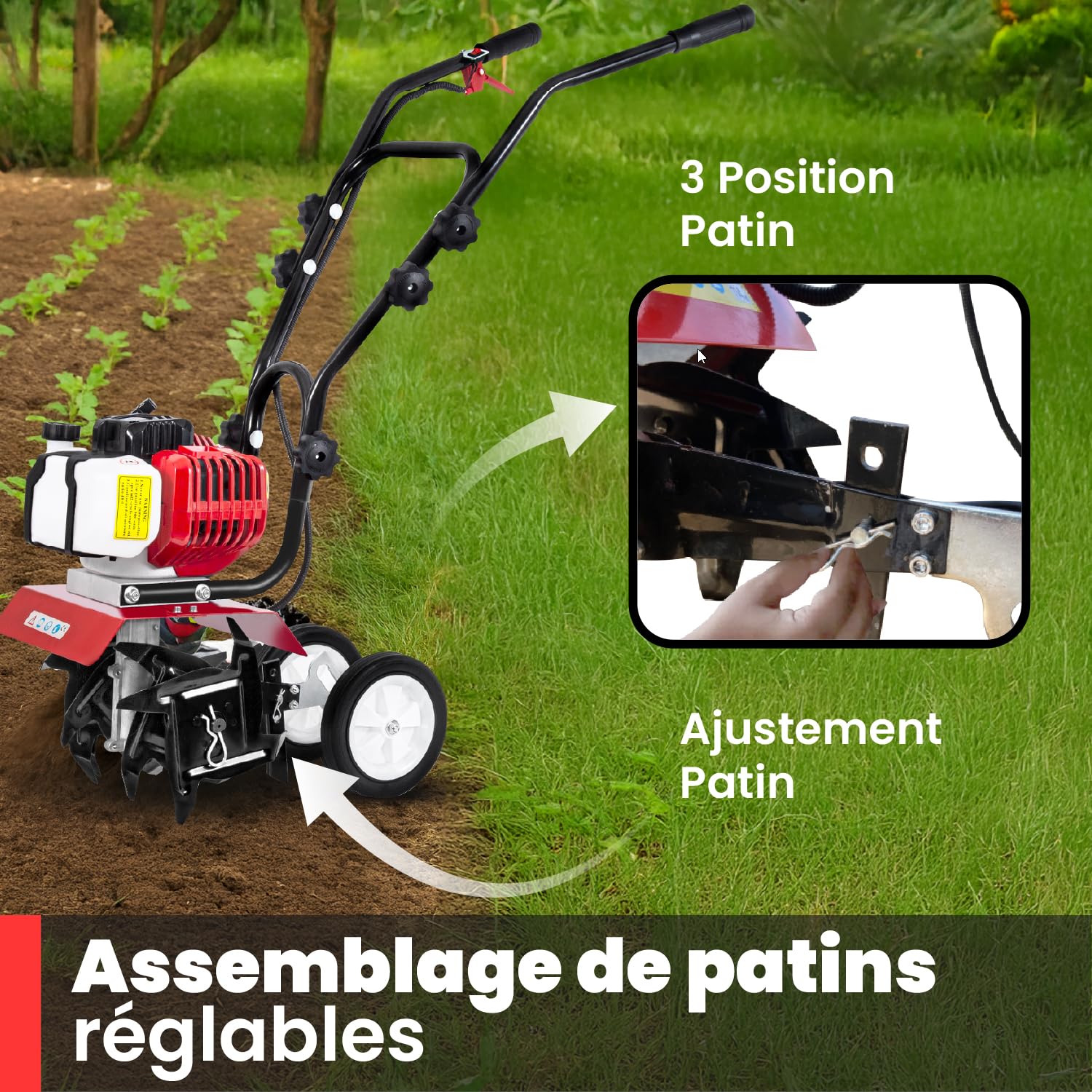 BU-KO 52CC Moteur de motoculteur à Essence de Jardin 3HP 2 Temps cultivateur de Sol à Gazon Rotovator Moteur léger Compact Puissant poignées sûres 1 Ans de Garantie