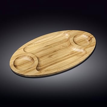 WILMAX Bamboo SET OF 3 THREE SECTION PLATTERS 16" X 9" | 40.5 CM X 23 CM WL-771040/A