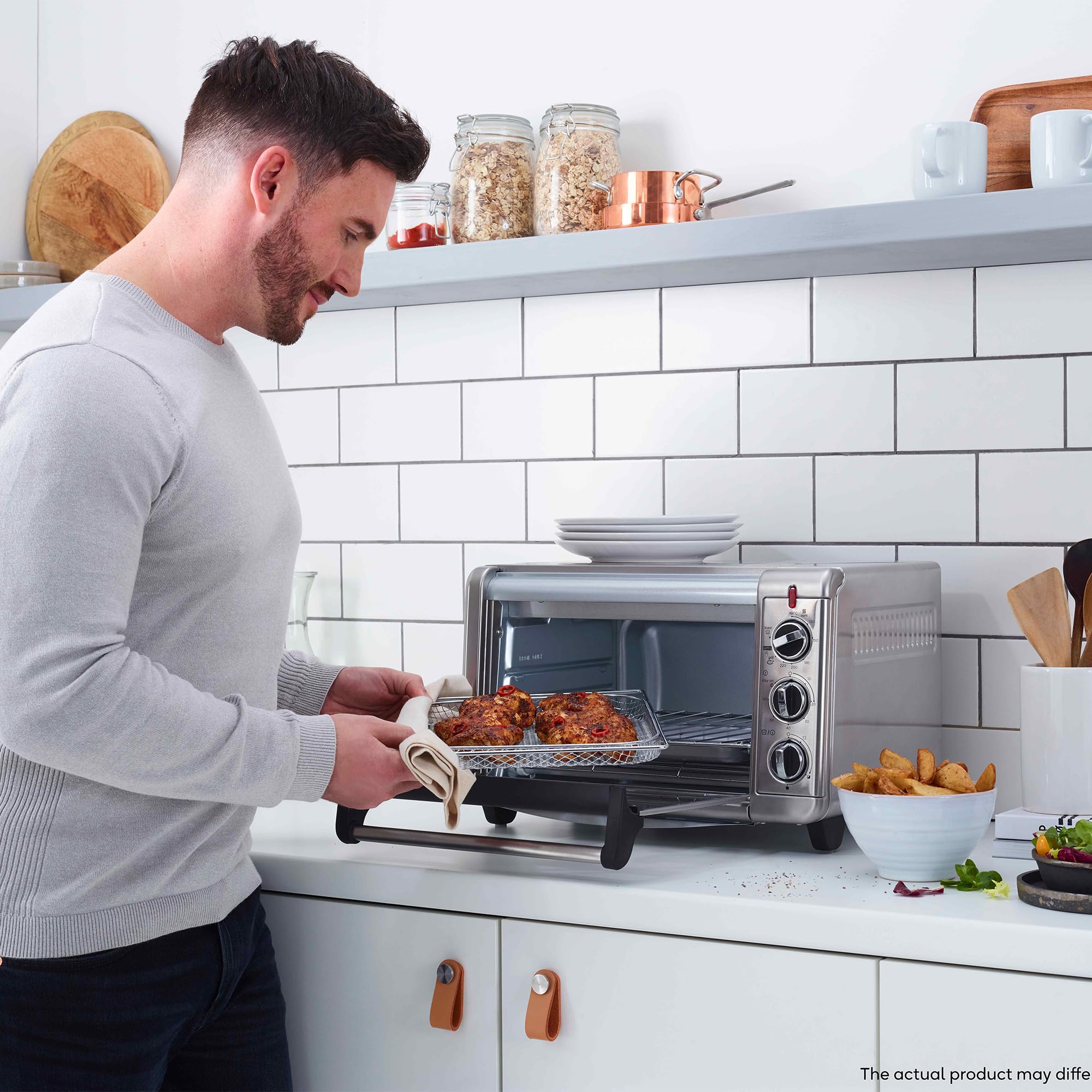 Russell Hobbs Fornetto Elettrico Multifunzione 5-in-1 - Friggitrice ad aria calda, Mini forno, grill, Tostapane, Funzione riscaldamento - 20 l, pizza 30 cm, Cestello, Teglia, Griglia, 26680-56