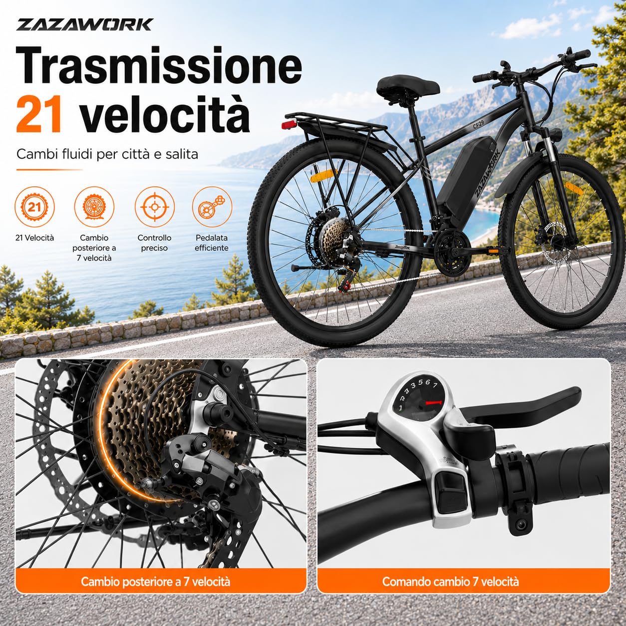 Bici Elettrica Uomo 48v15ah Batteria Rimovibile，21 Velocità Bicicletta Elettrica Adulti，25 Km/H&Autonomia Di 80-100km Mountain Elettrico Bike，Ebike Pedalata Assistita Con Acceleratore
