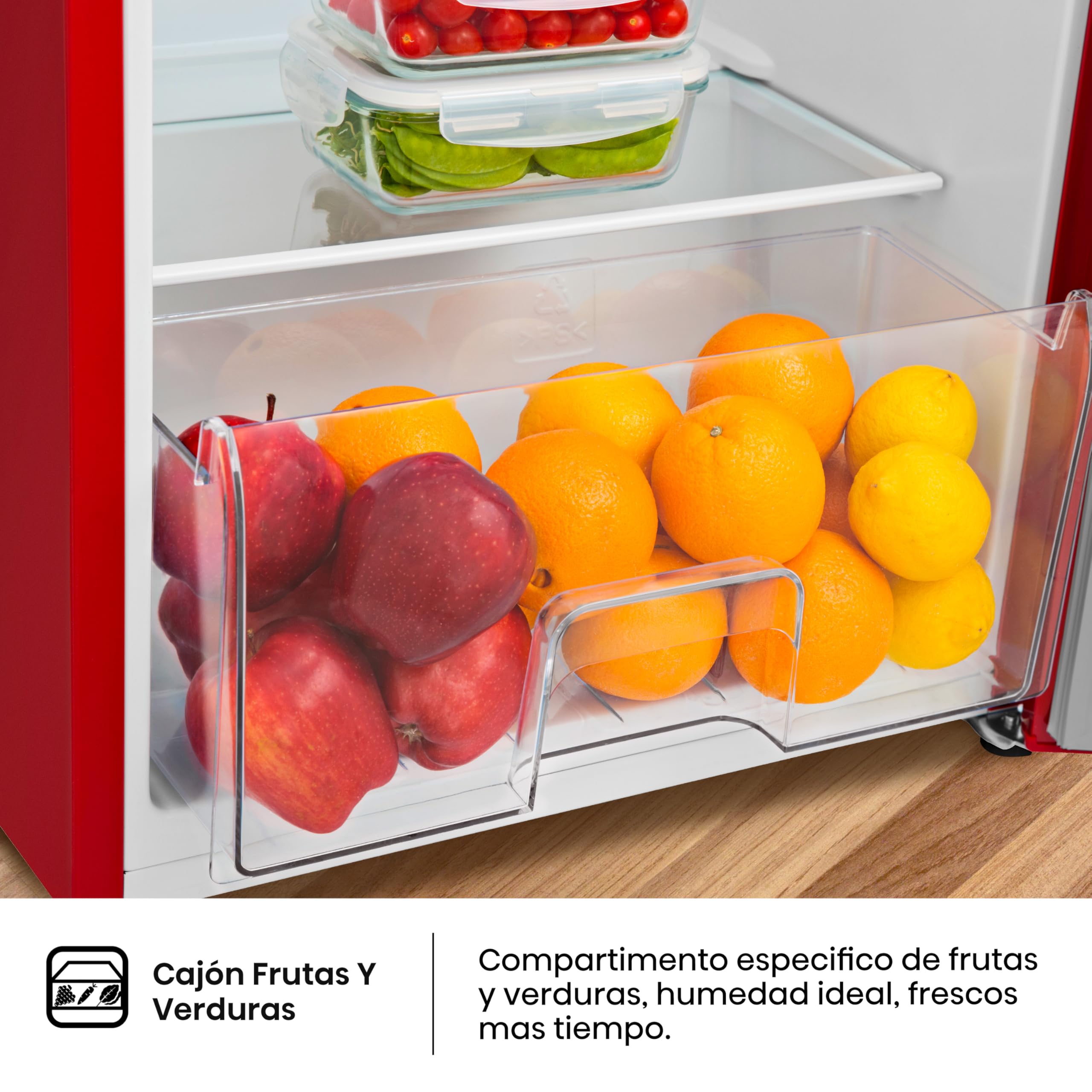 Hisense RR220D4BRE - Frigorífico Una Puerta, Congelador Freeze Zone, 165 L de capacidad, 128 cm alto, Class E, Botellero, Cycle Defrost (Cíclico), Cajón Frutas Y Verduras, Color Rojo
