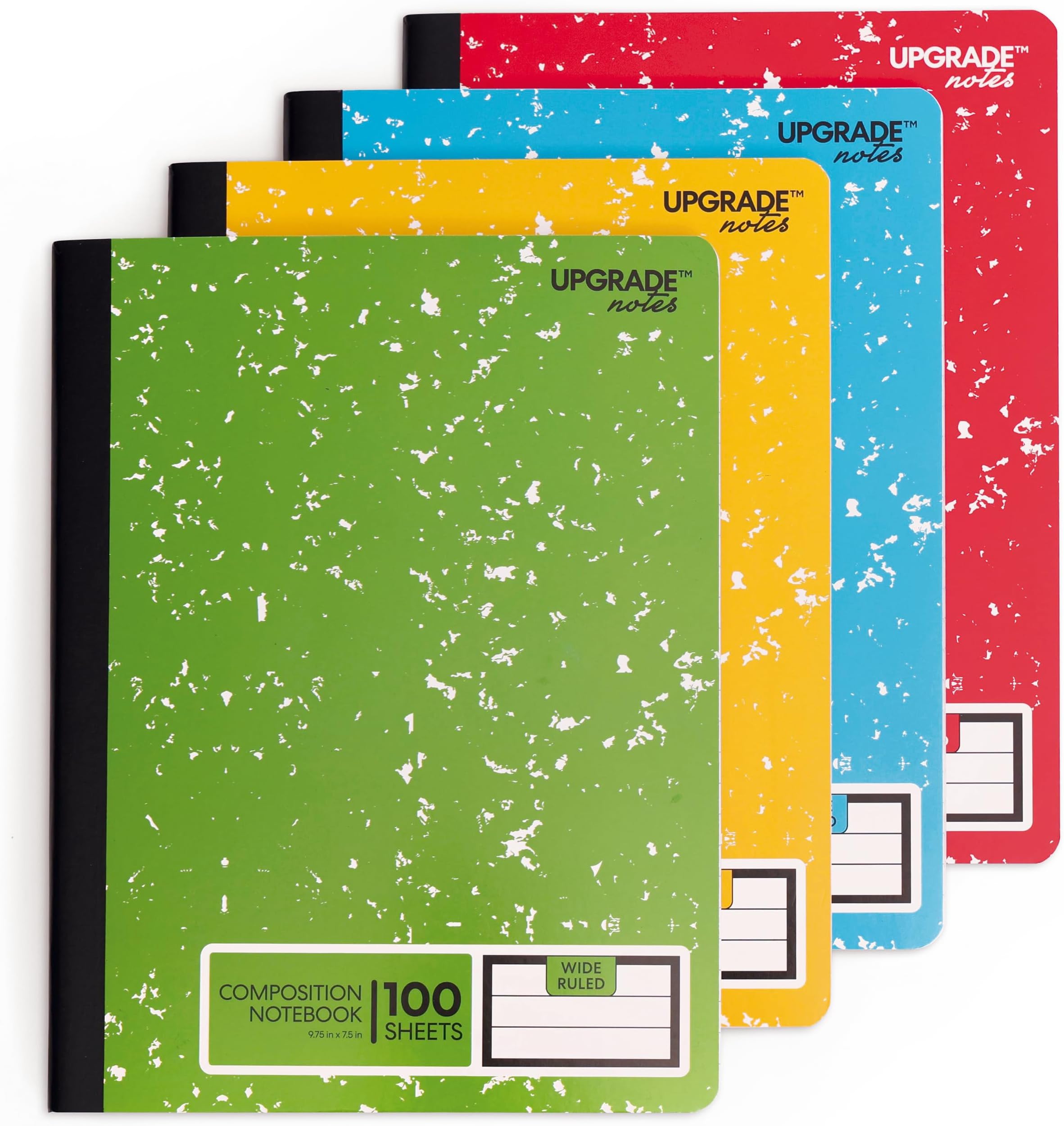 Composition Notebooks, Wide-Ruled Paper, Resists Ink Bleed-Through, 100 Sheets, Size 9.75” x 7.5”. Marble Colors, 4-pack