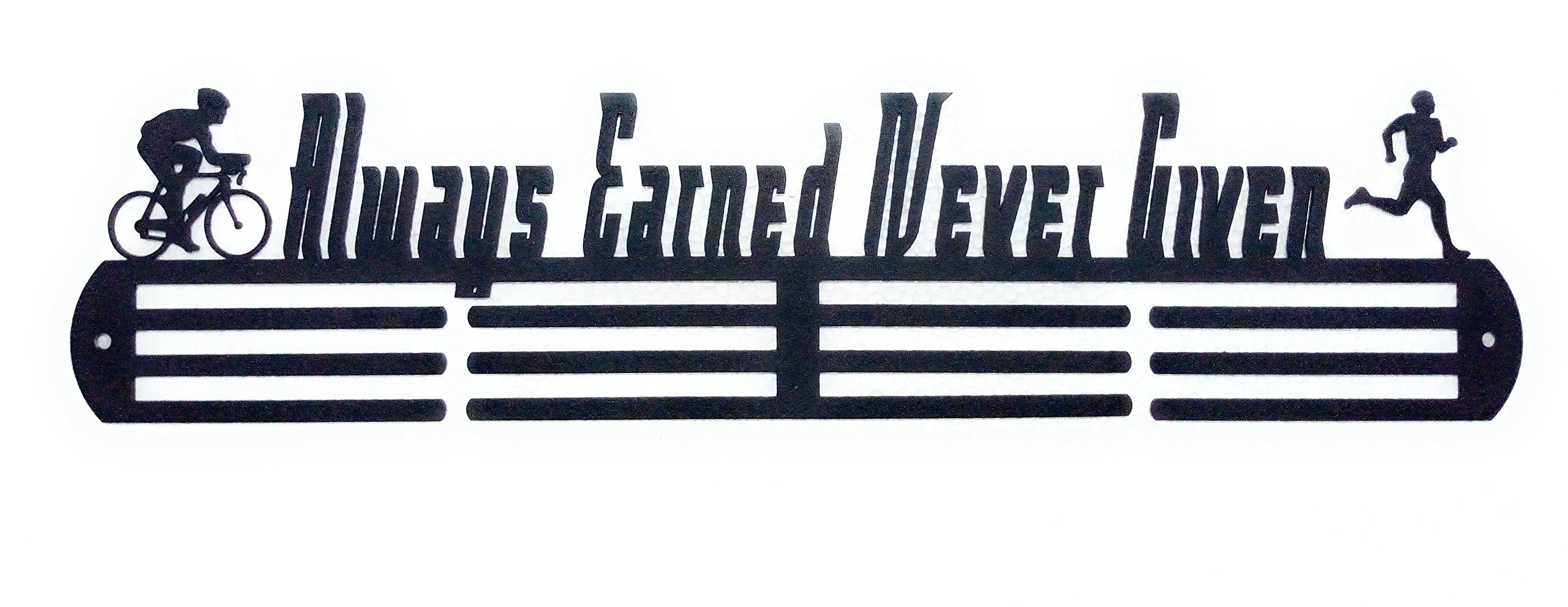 RUNWYND Duathlon - Always Earned Never Given Medal Hanger - Black (56 cm x 13 cm) (B078N94B14) Amazon Price History, Amazon Price Tracker