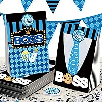 Vista 1 de BOSS - Bolsas de regalo de fiesta, 24 unidades con 30 calcomanías para niños, color azul, negro, cumpleaños, baby shower, golosinas, bolsas
