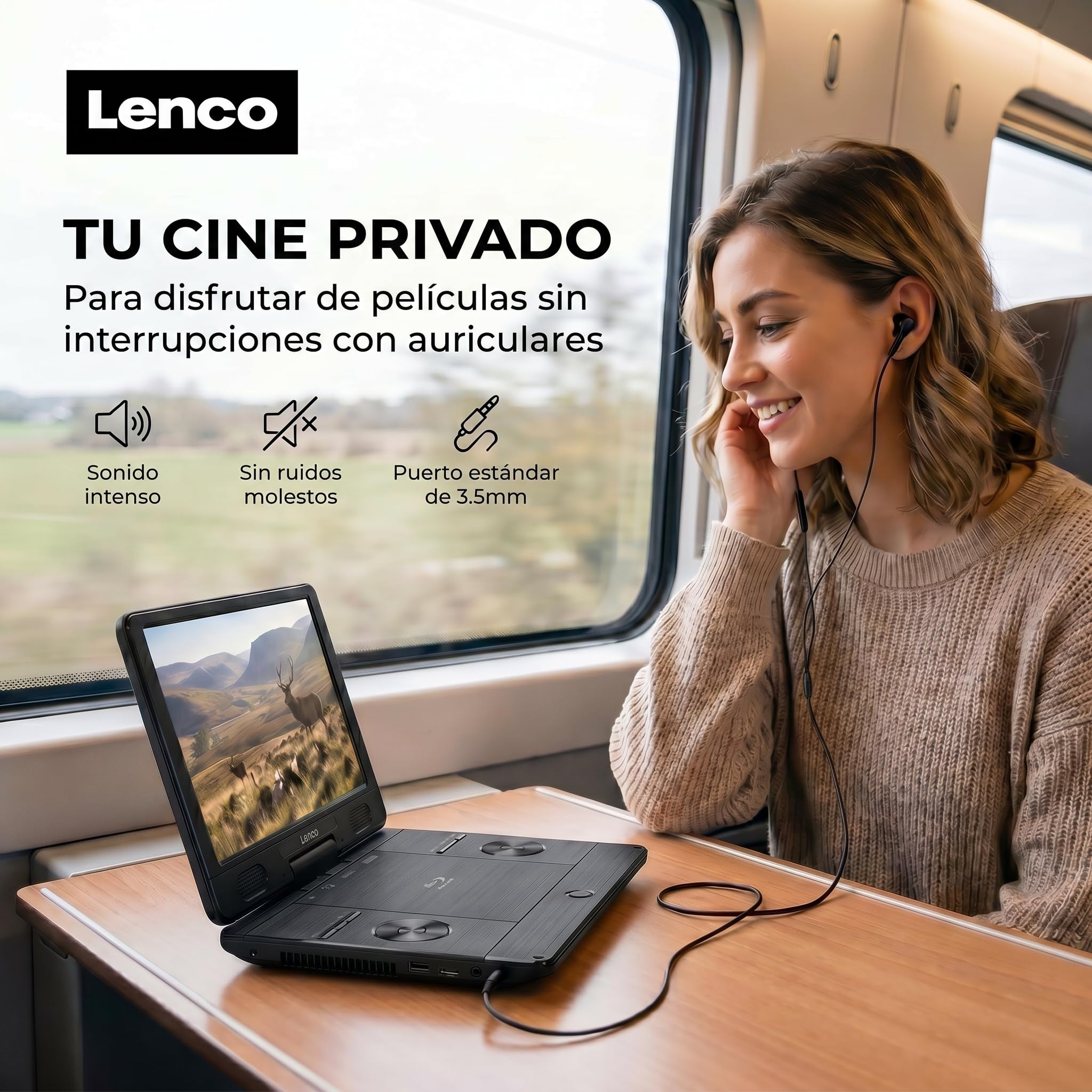 Lenco BRP-1150 - Reproductor de DVD portátil de Blu-ray y Blu-ray (pantalla TFT giratoria de 11,5", 1024 x 600 píxeles, batería integrada, con adaptador de red y de coche, entrada USB