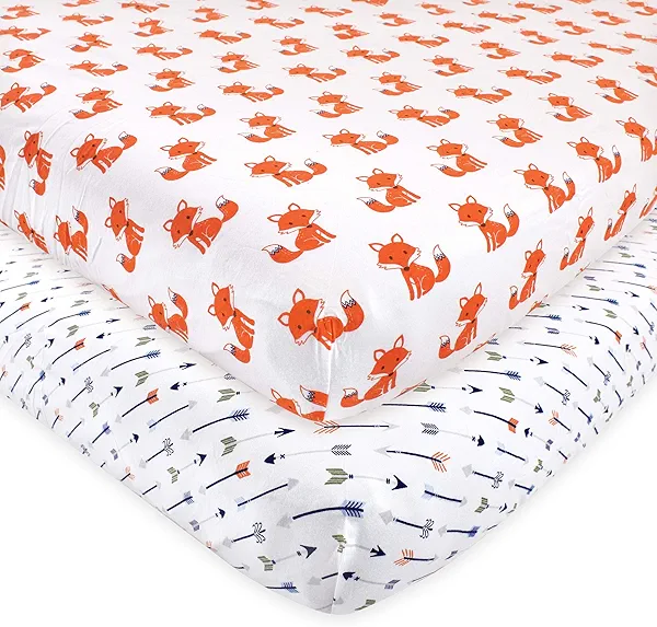 Hudson Baby Unisex Baby Cotton Fitted Crib Sheet, Foxes, One Size