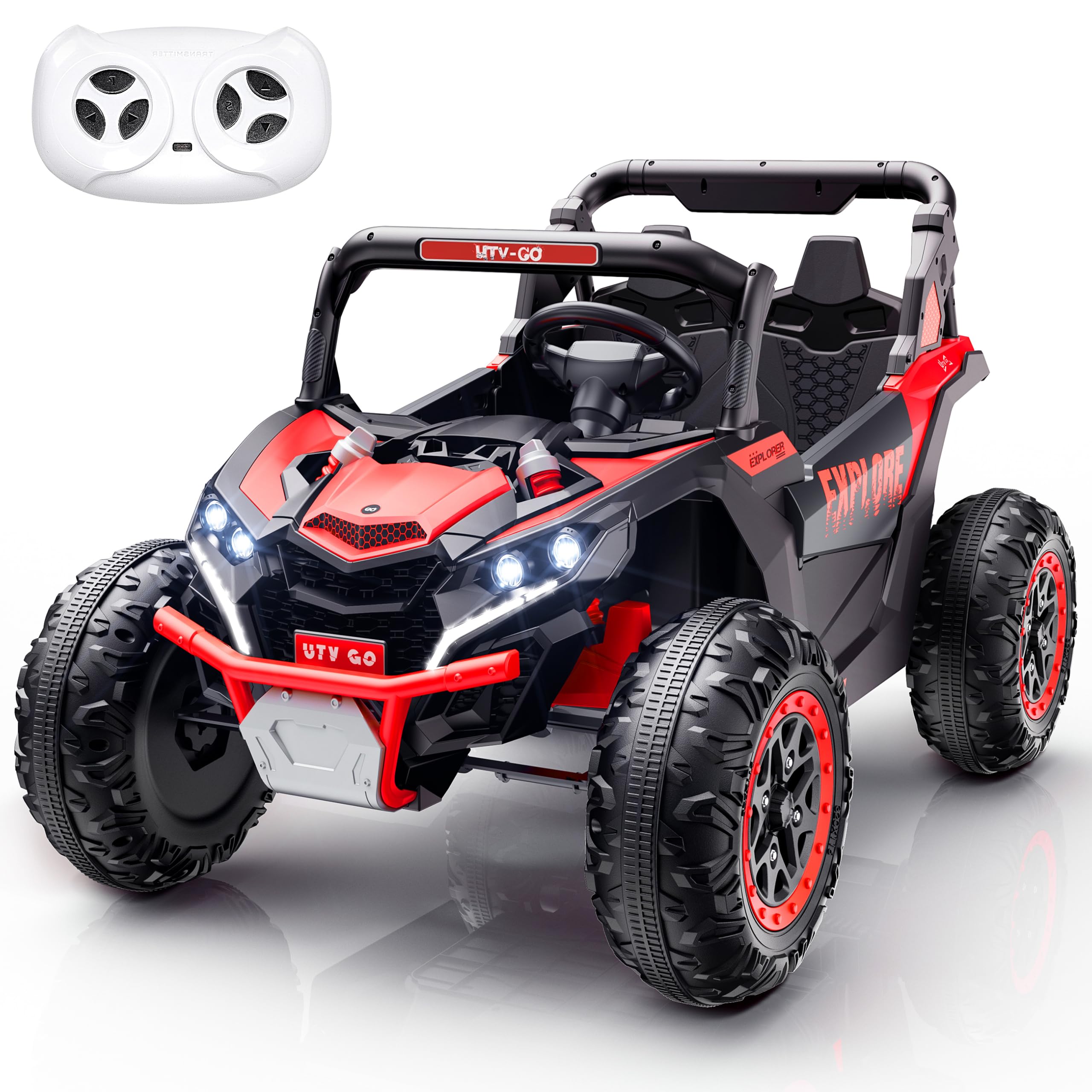 Evmore 4WD Kids Ride on Car, 24V Electric Off-Road UTV Truck, 20" Spacious 2 Seat, 7Ah Large Battery Electric Car with Remote Control, Safety Belt,