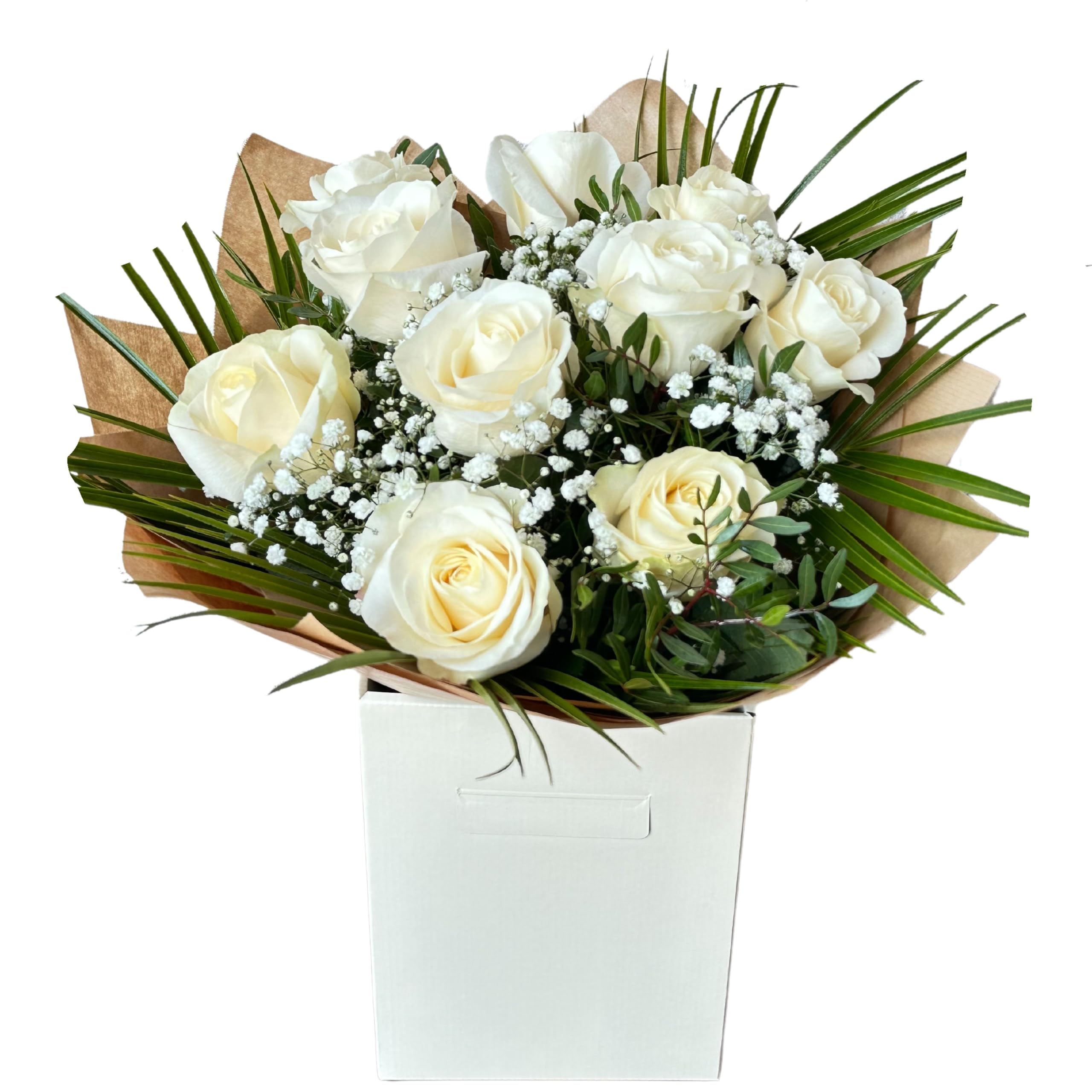 Dancing Blossoms White Rose Bouquet, Seasonal Floral Arrangement for Anniversaries, Birthdays, Wedding Occaison