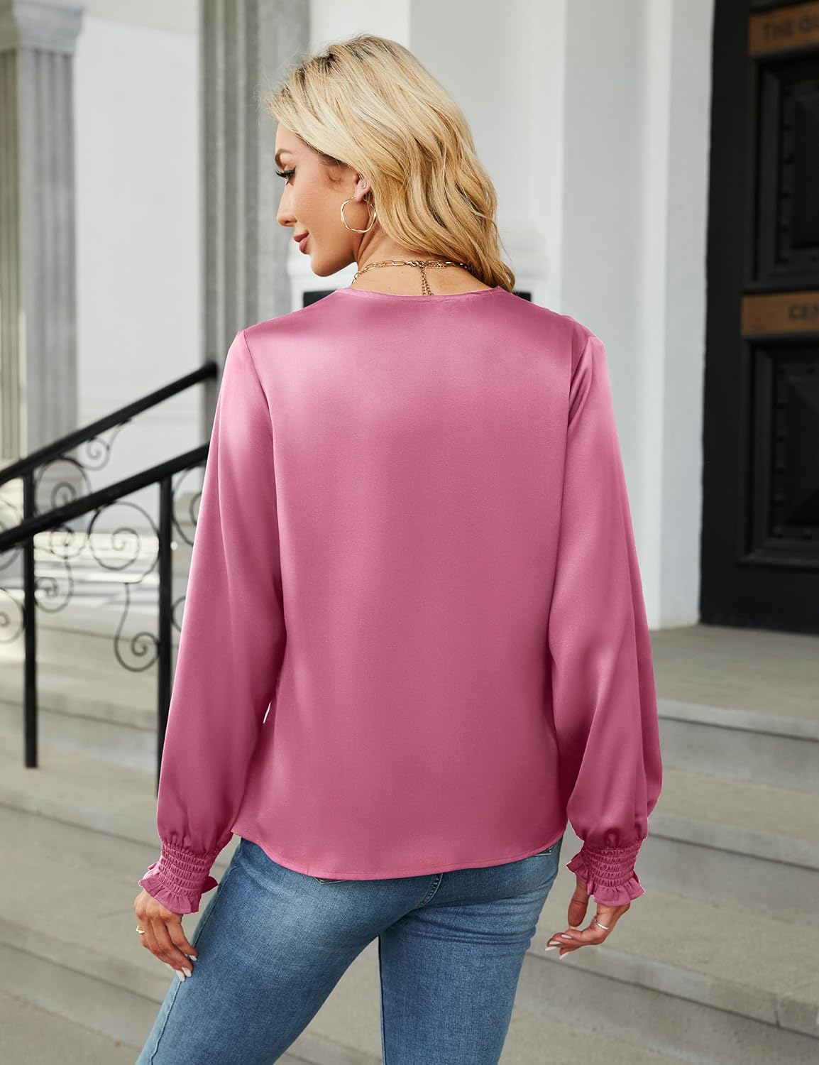 BMJL Women's Blouses Dressy Casual Satin Silk Long Sleeve Shirts Business Casual Tops - Image 4