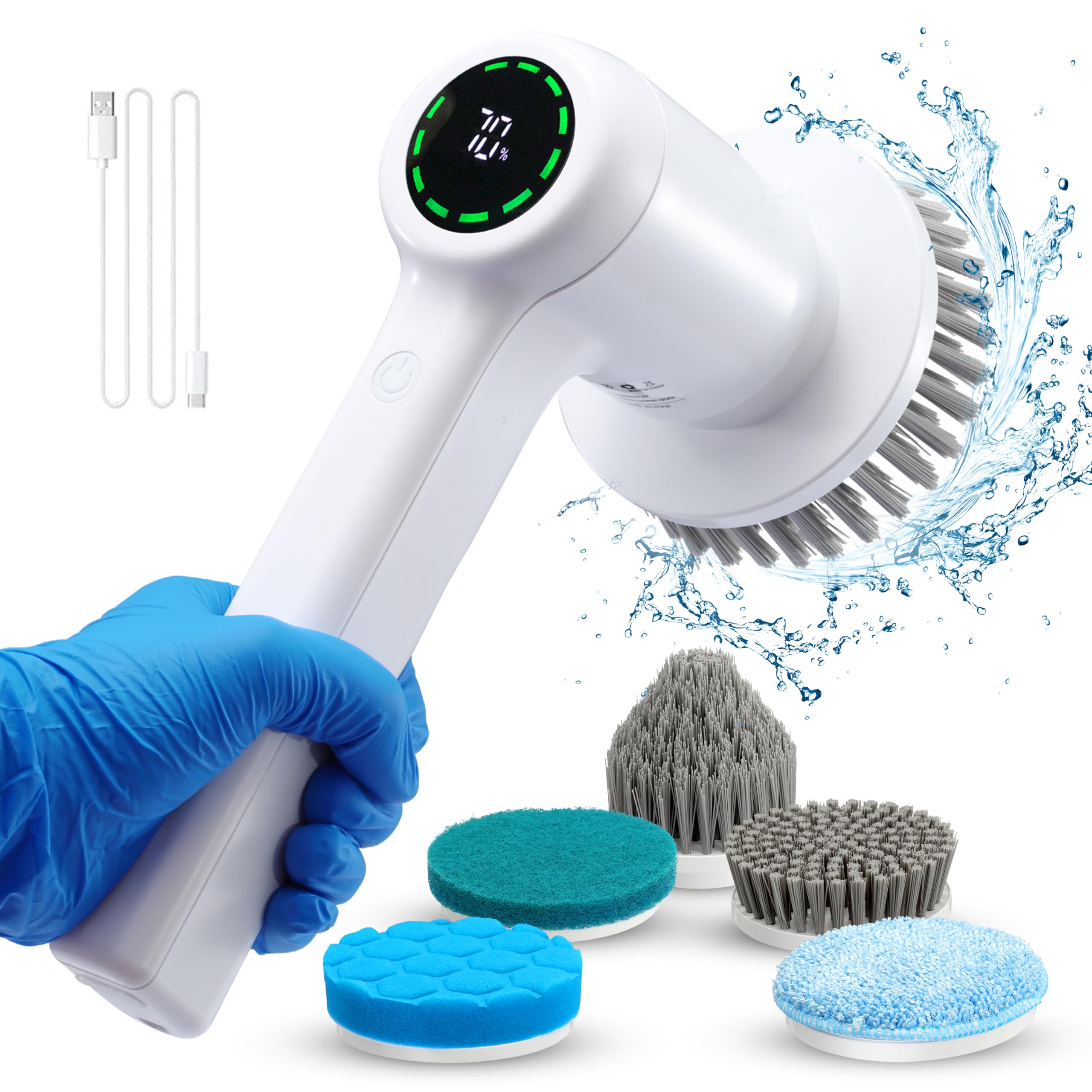 Electric Spin Scrubber Bathroom Cleaning Brush - Power Bathroom Brush with 5 Replaceable Heads | Waterproof Electric Cleaning Brush for Shower, Tub, Tile | Cordless Bathroom Cleaner Brush