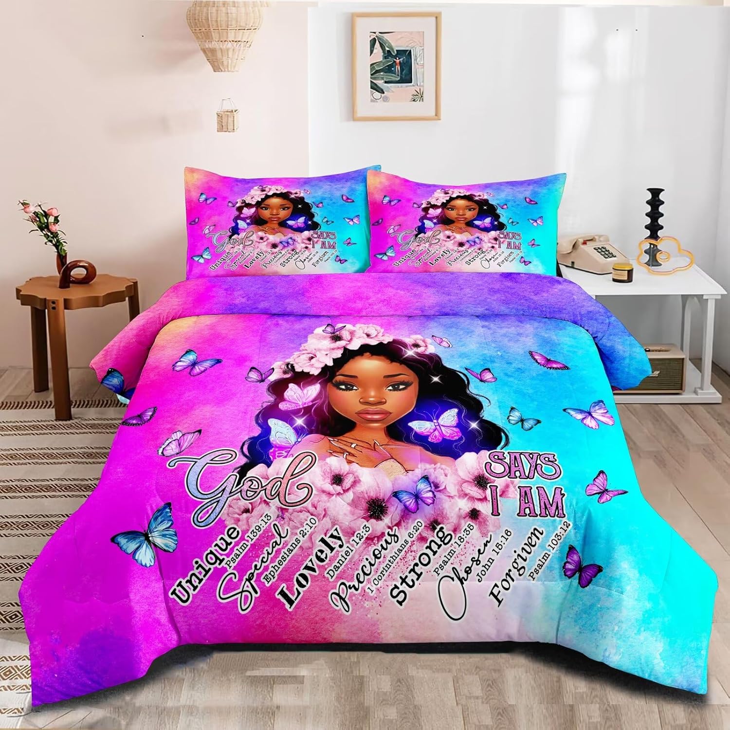 Black Girl Magic Comforter Set Twin, Black Girl Bed Comforter Sets for Girls,African American Girls Bedding Set Afro Melanin Bedroom Decor