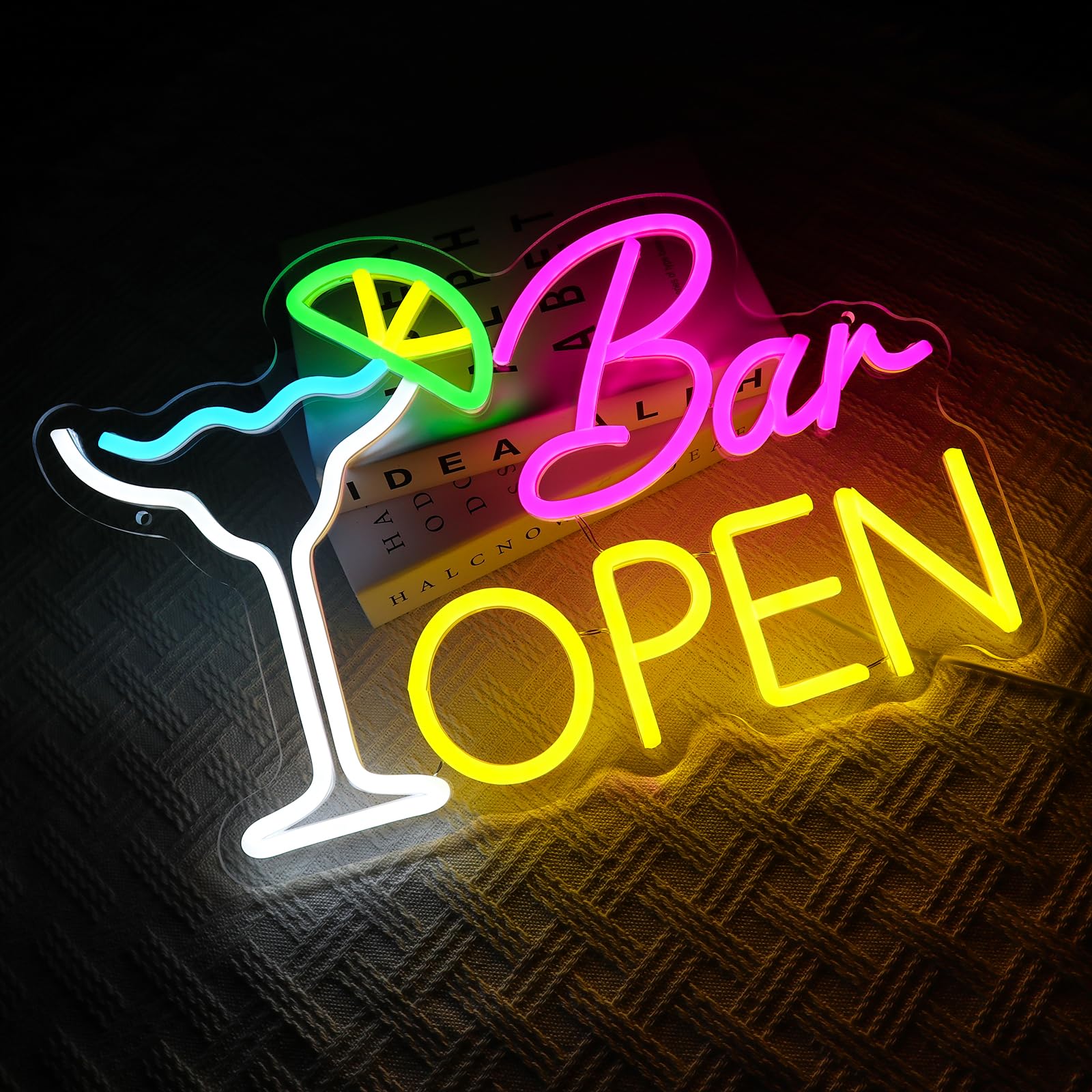 Panneau néon « Bar Open » Enseigne Néon Cocktails pour Décoration Murale Bar Applique Néon USB Led Enseigne Ouverte pour Bar à Bière Club Business Maison Pub Man Cave Décorations de Fête