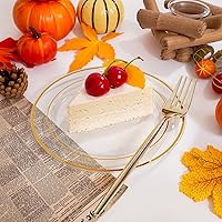 Vista 2 de I00000 60PCS Clear Gold Dessert Plates, Clear Plastic Plates with Gold Rim 7 Inch, Fancy Disposable Wedding Plate Heavy Duty for Thanksgiving