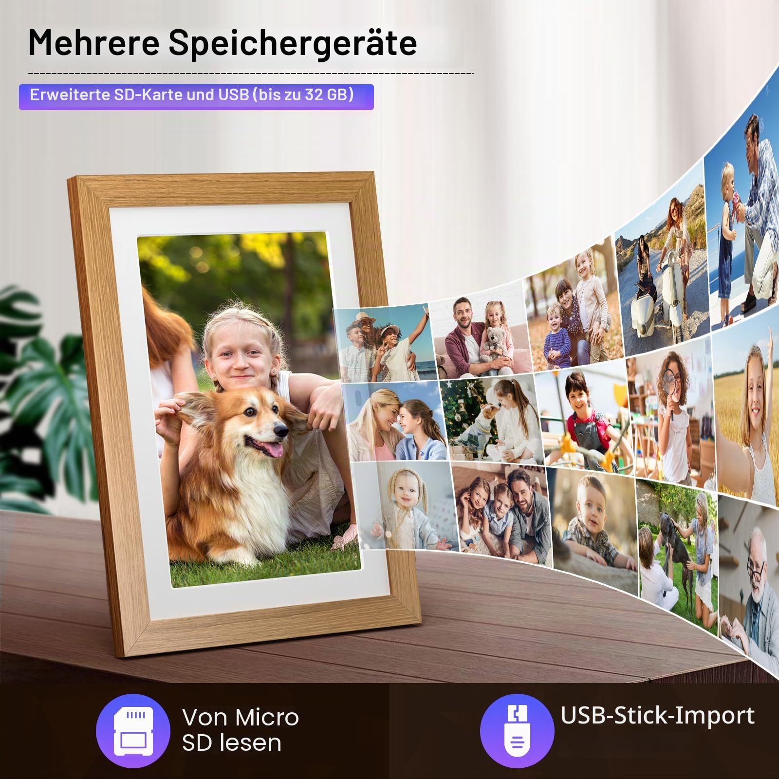 Digitaler Bilderrahmen 10 Zoll, BWJBSW Digitaler Bilderrahmen mit Fernbedienung, HD-Display Foto und Video, Unterstützung 32 GB SD-Karte, USB, automatische Drehung, Auto ON/Off, Abnehmbarer