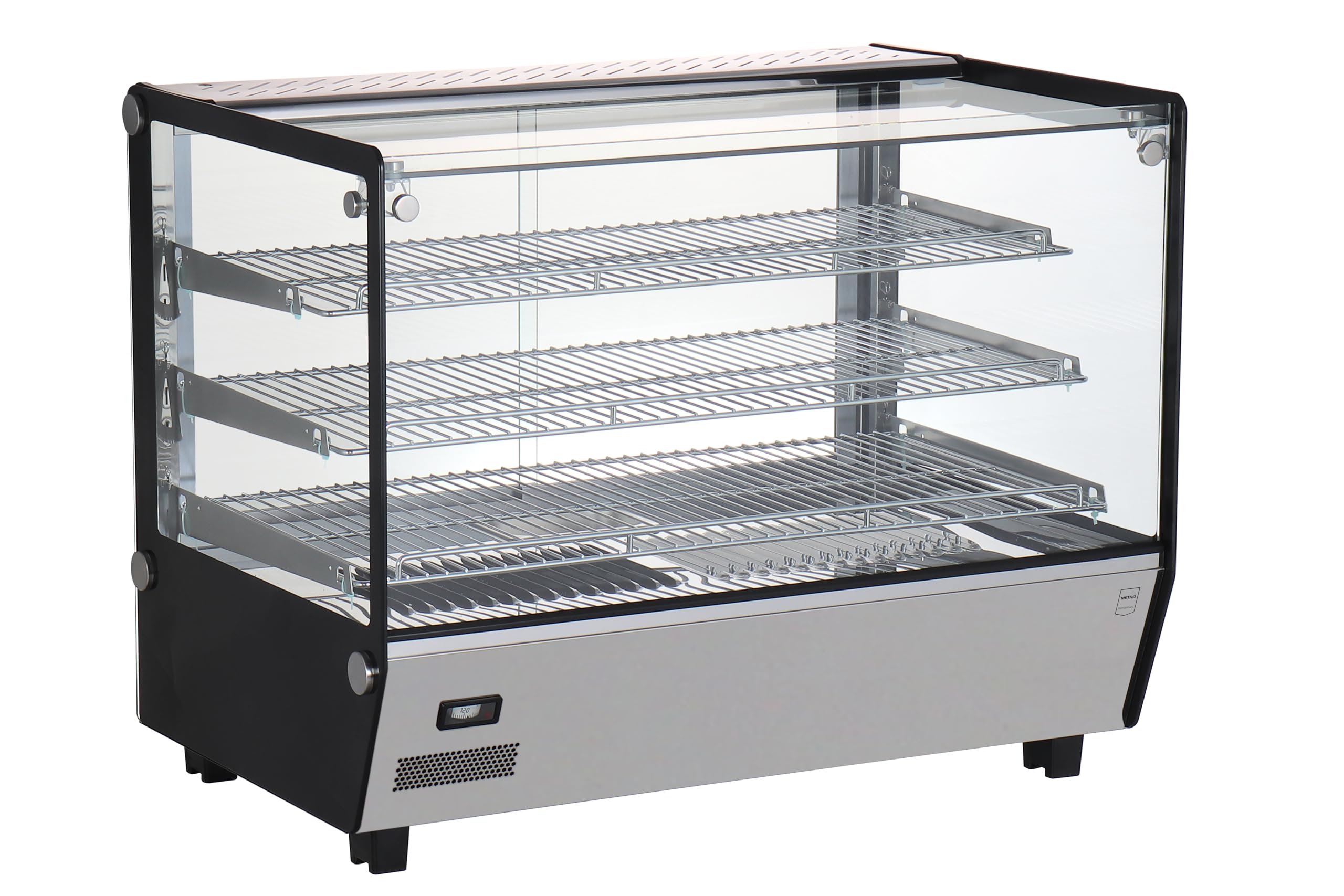 METRO Professional Vitrina térmica GHV1160R, acero inoxidable/cristal, 85 x 56,8 x 68,6 cm, 160 litros, temp.: 30 a +90°C, 1100 W, 3 estantes, plata