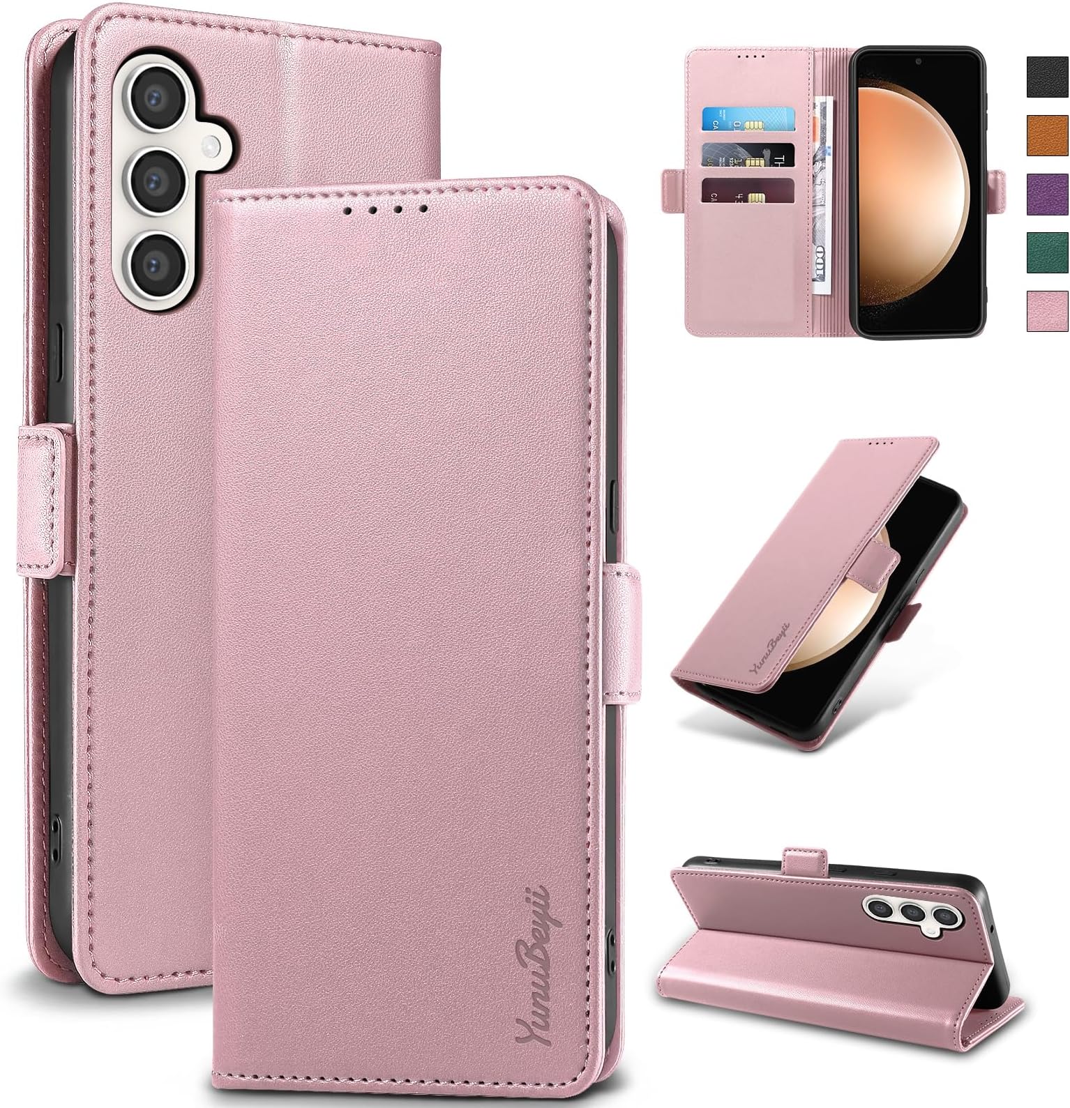 – Wallet Flip Case for Samsung Galaxy S23 FE - [RFID Blocking] Luxury PU Leather Card Holder Magnetic Phone Cover with Kickstand,Shockproof Protective Case,Pink