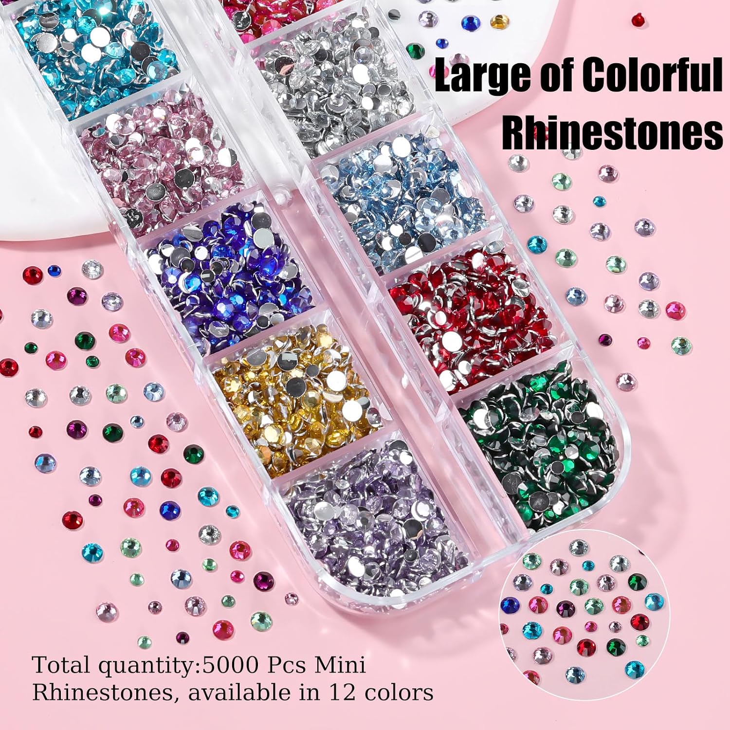 5000Pcs Resin Rhinestones for Nail Art, Small Colorful Rhinestone 2/3mm Bedazzling Flatback Crystals Nail Gems Nail Rhinestones with Pickup Tools for Manicure Decor Crafts DIY image 3