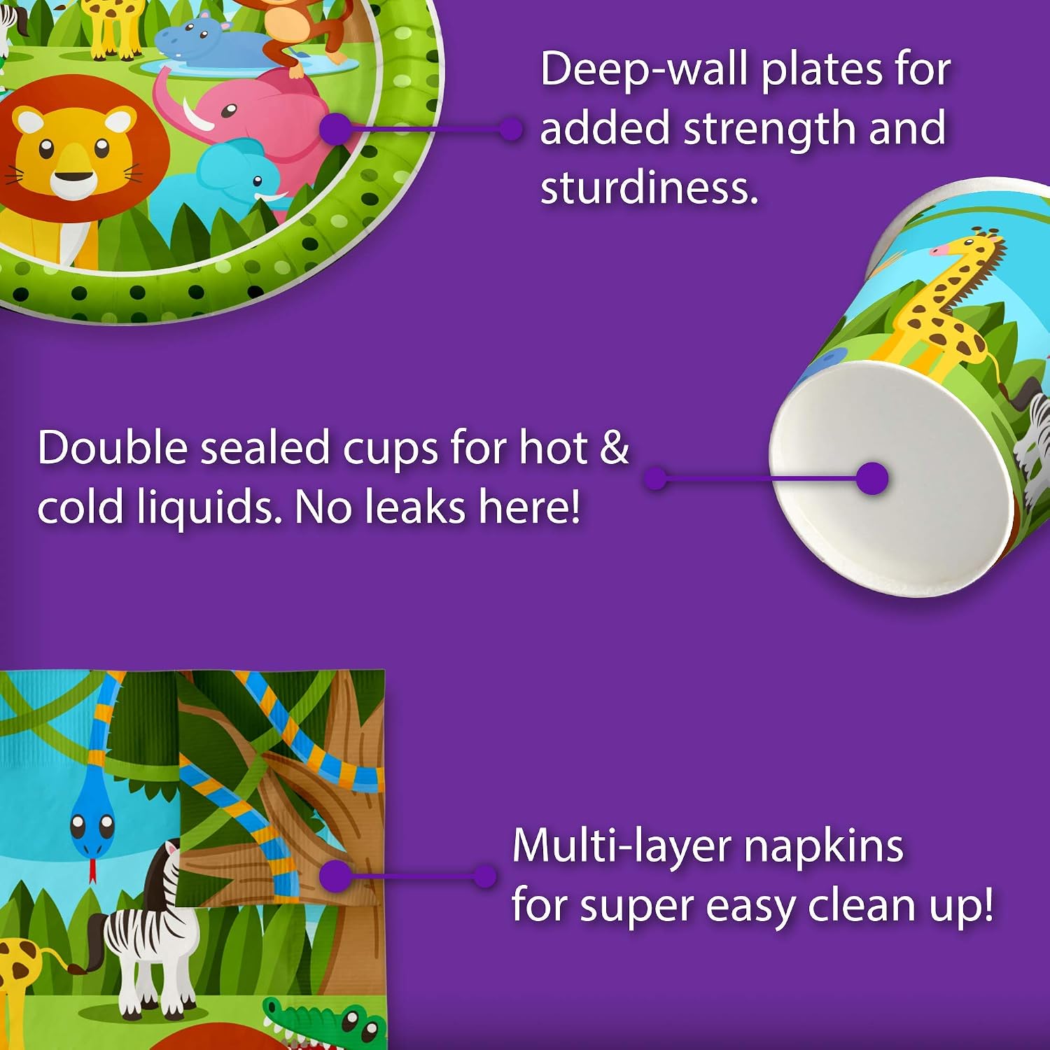 Safari Jungle Theme Birthday Party Decorations Tableware Set - Wild Animal Birthday Party Supplies Includes Plates, Napkins, and Cups | Kit for 16 image 5