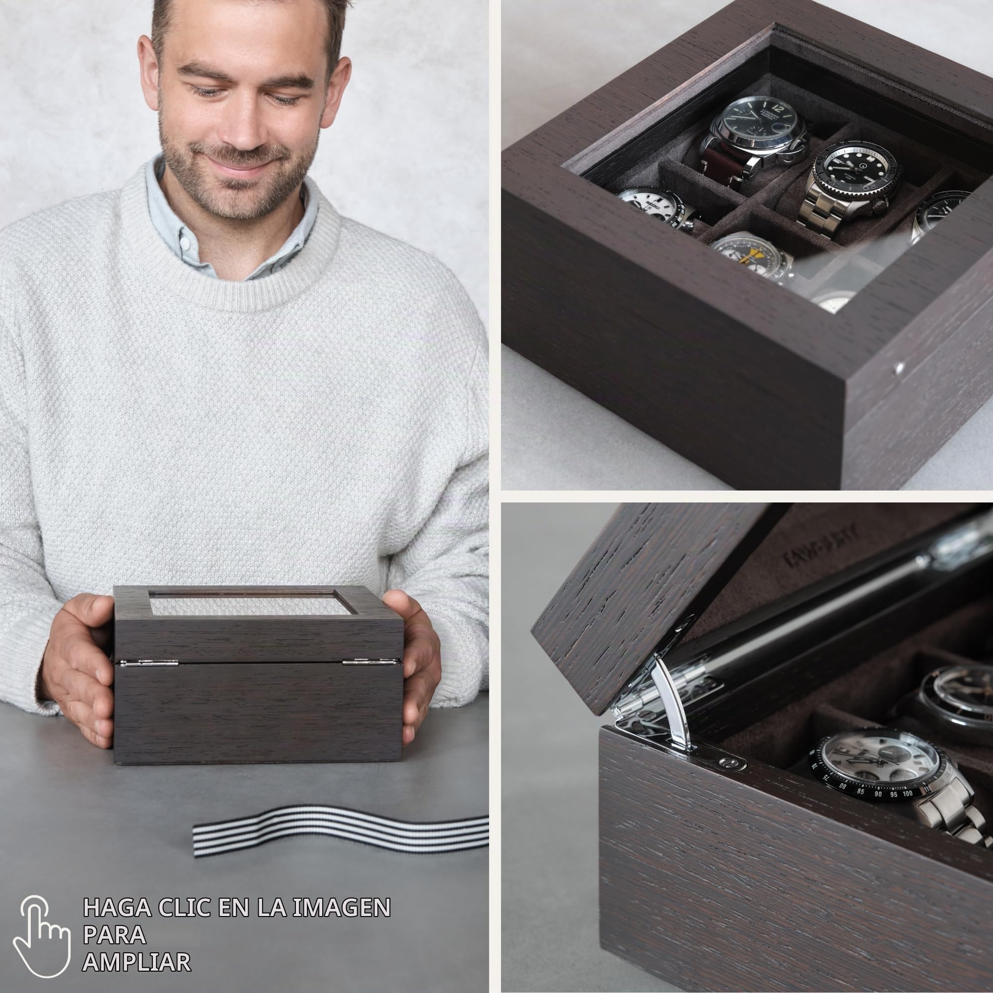 TAWBURY Caja organizadora de relojes de madera para hombre, cajas de reloj de madera para hombres, cajas de reloj para hombres, organizador de caja de reloj de 6 ranuras, caja de reloj para hombre