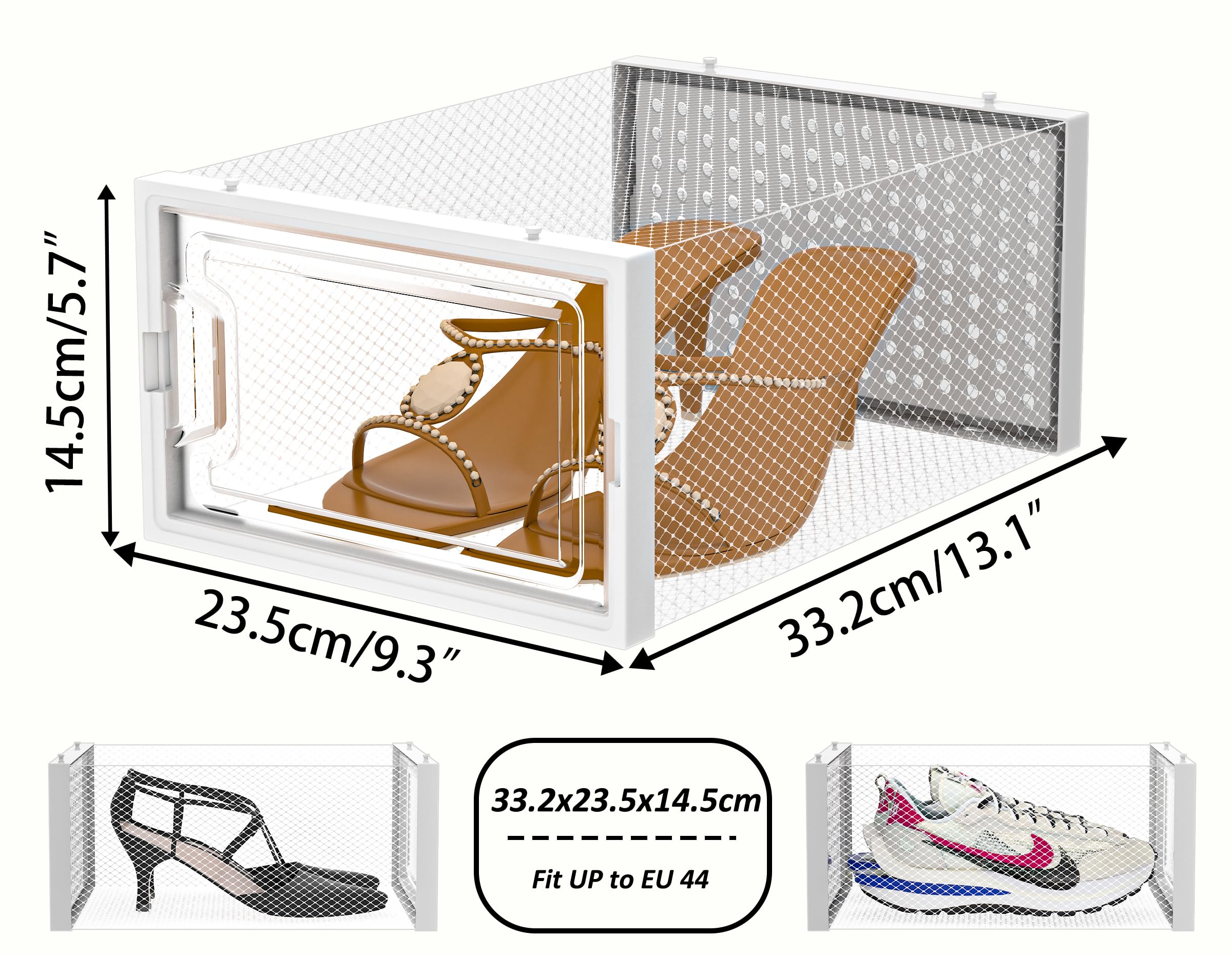 HOMIDEC Scatole per Scarpe,12 pcs Scatole Portascarpe in Plastica Trasparenti impilabili, Contenitori Portascarpe con Coperchi per donna/uomo,Bianco