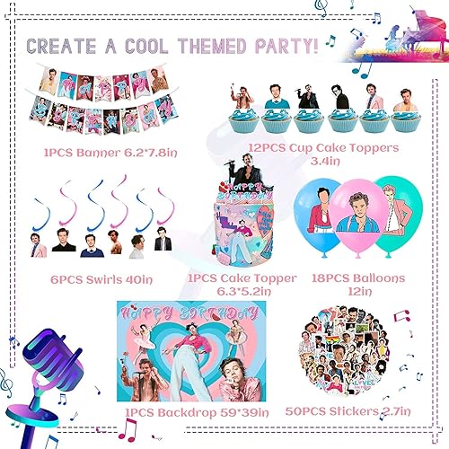 Miniatura 2 de 89 piezas de suministros y decoraciones para fiestas de cumpleaños con temática de cantante sirve para 10 invitados con telón de fondo pancarta