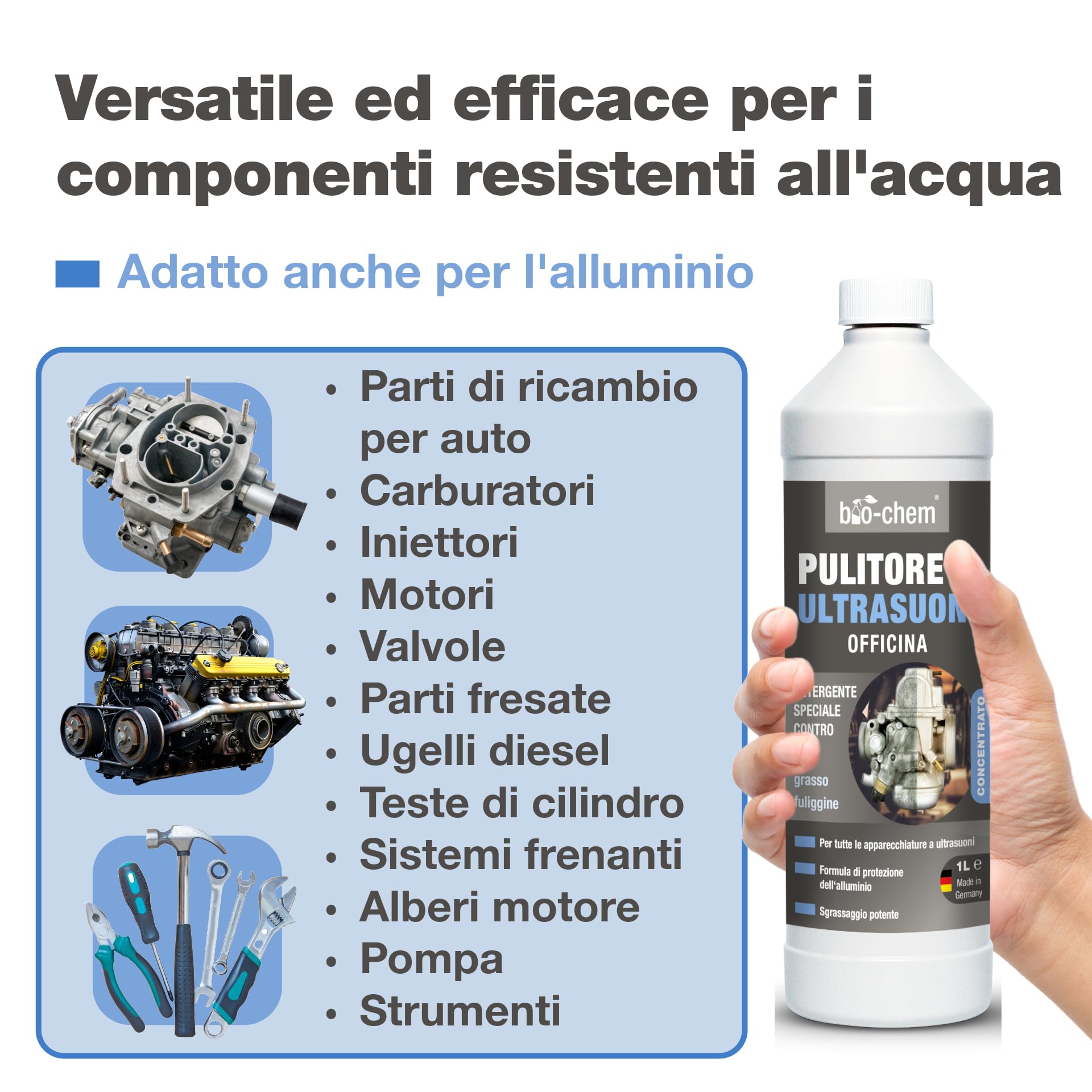Bio-Chem - Detergente ad ultrasuoni per officina 2L concentrato - Uso professionale in officine e industrie - Prodotto per carburatori, parti meccaniche, componenti elettronici