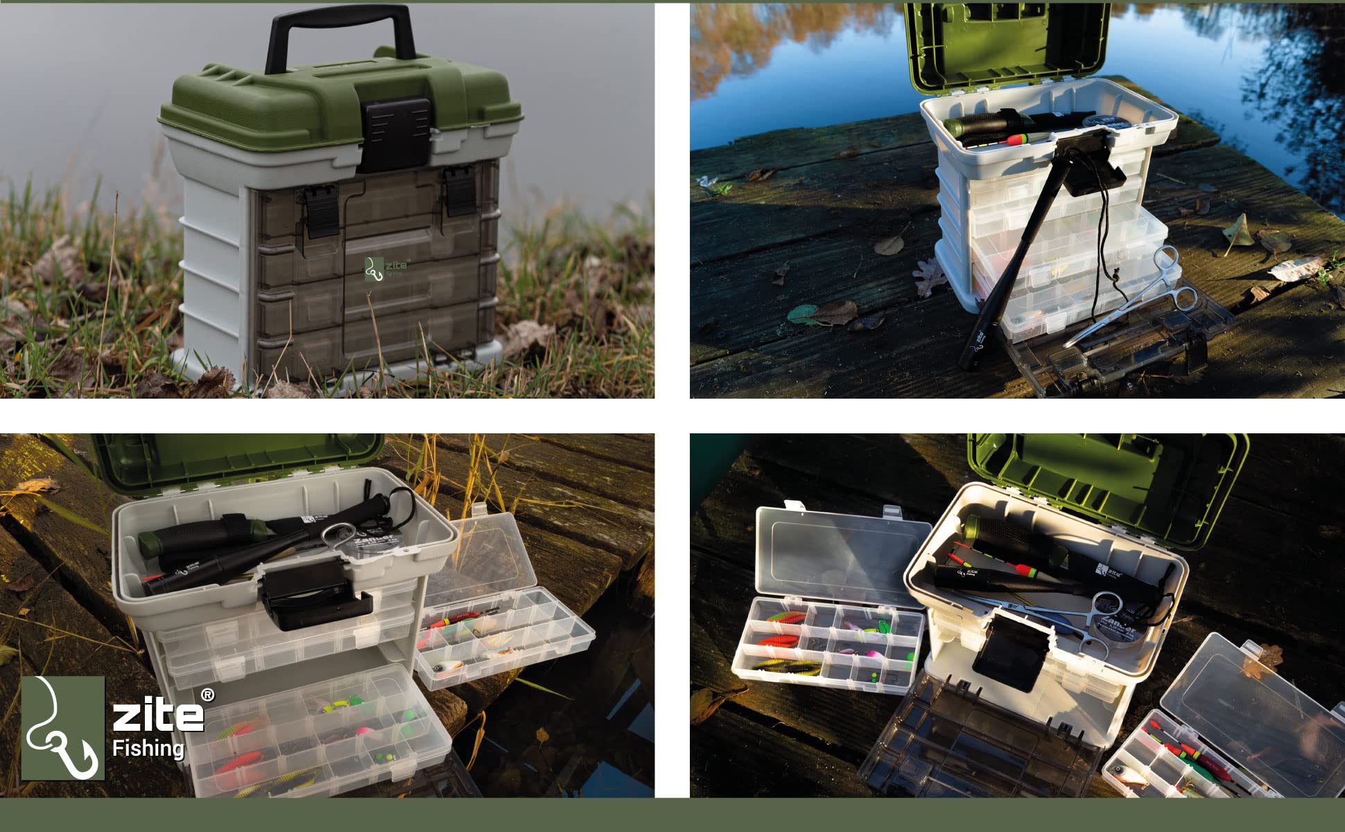 Zite Fishing Angelkoffer mit 4 Tackleboxen für Angelzubehör - Gerätekoffer & Angeltasche mit Boxen für Köder & mehr, Angelbox, Köderbox Angeln, Tackle Box Angeln, Angel Box, Angelboxen Angel-Köder-Box