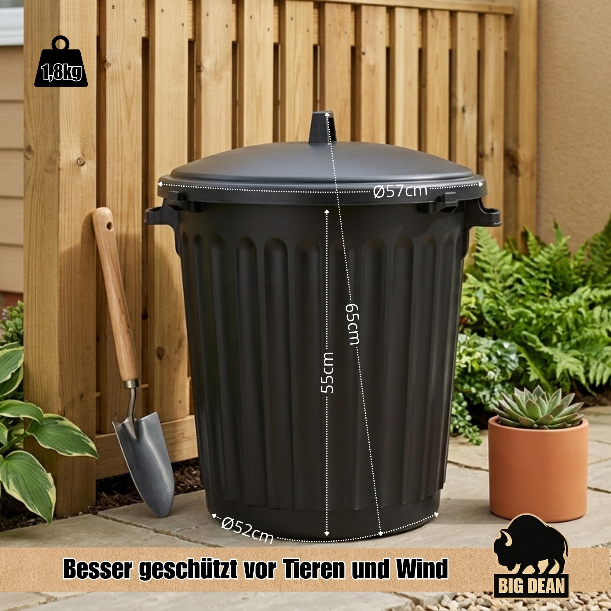 BigDean Poubelle 80 L diamètre 55 cm couvercle refermable