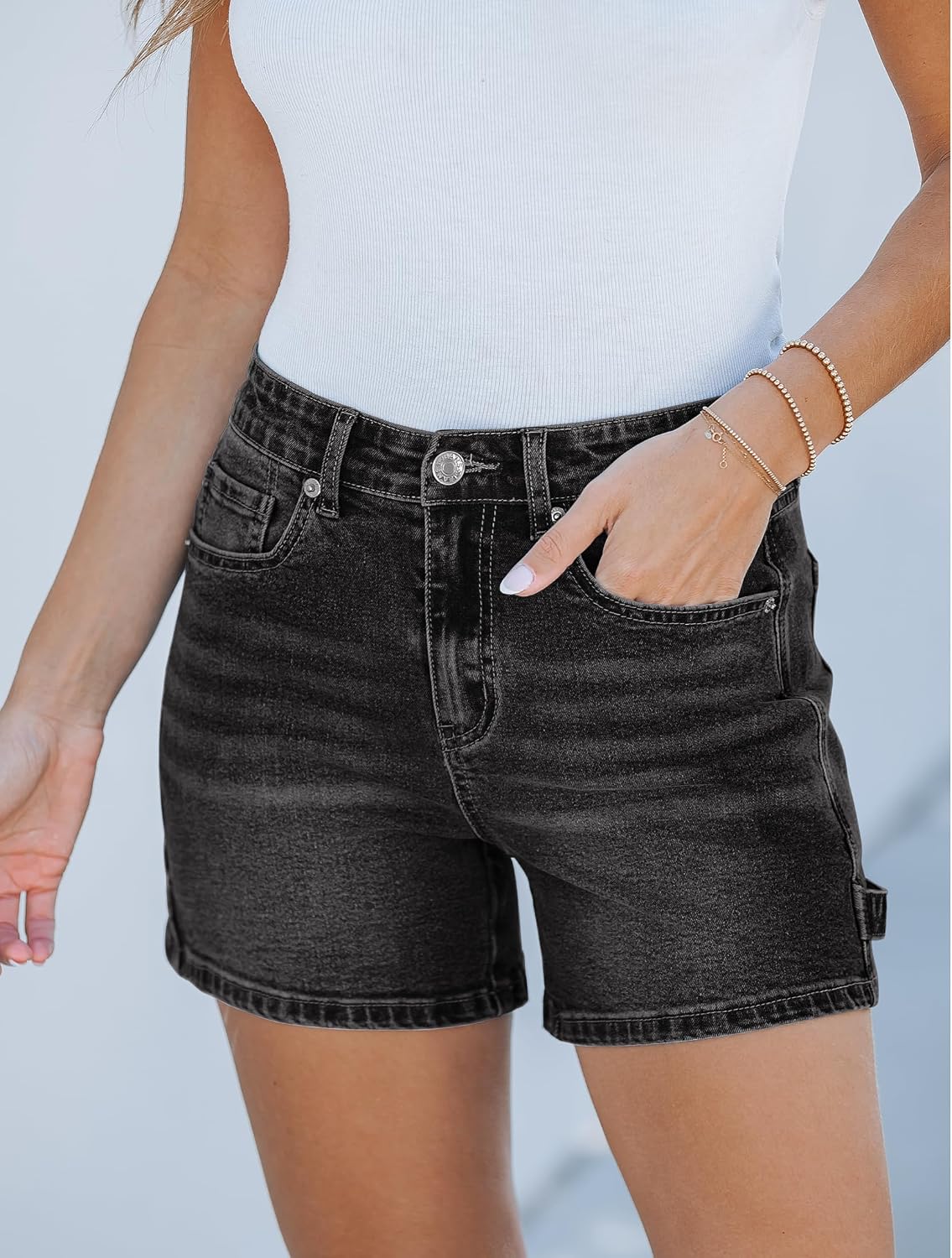 luvamia Jean Shorts for Women Trendy High Waisted Denim Shorts Carpenter Stretchy Summer Casual Mom Cut Off Jeans Shorts