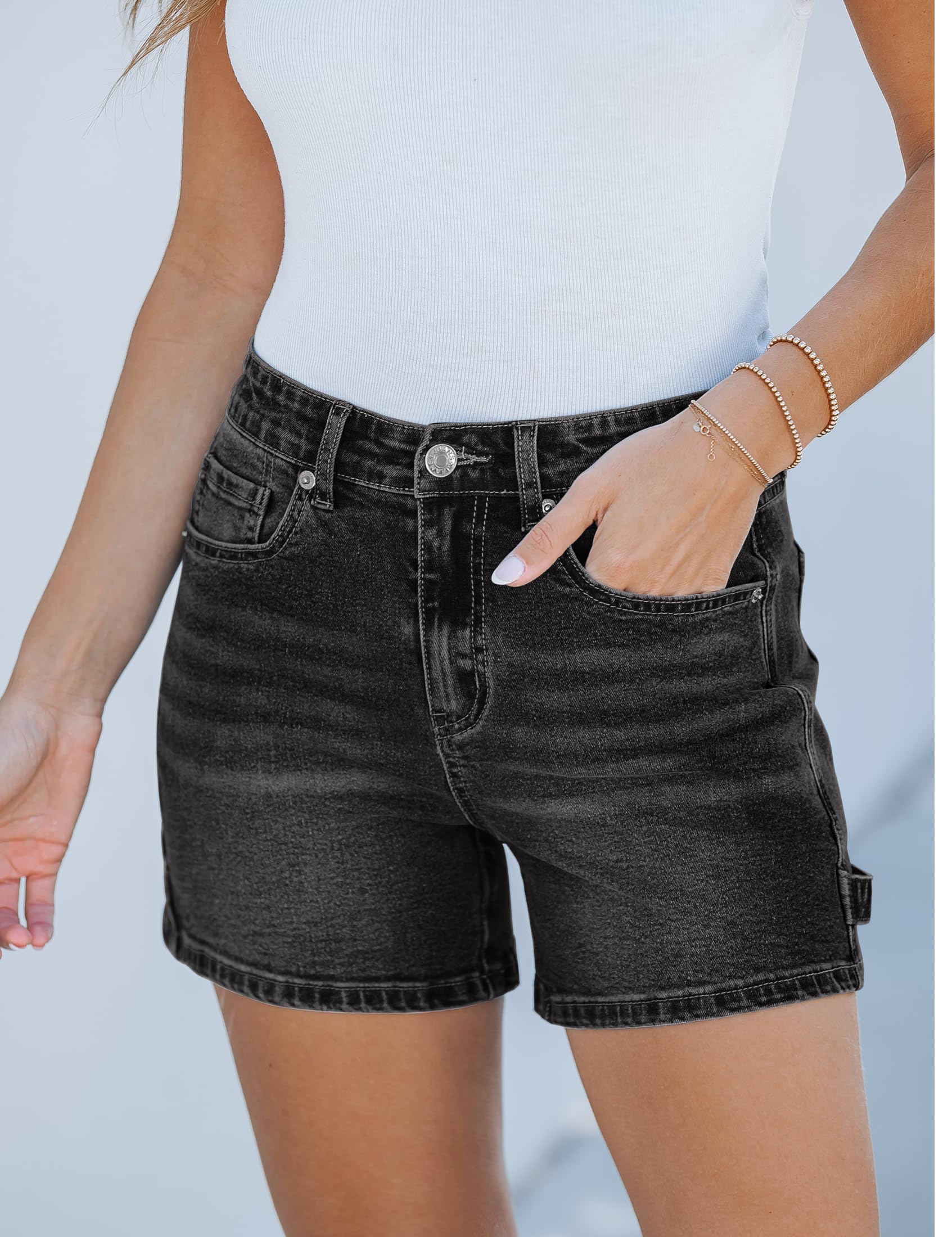 luvamia Jean Shorts for Women Trendy High Waisted Denim Shorts Carpenter Stretchy Summer Casual Mom Cut Off Jeans Shorts: X-Large Washed Black
