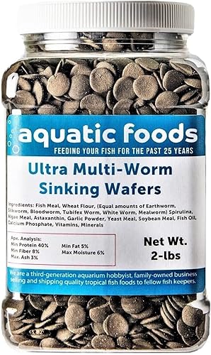 Aquatic Foods Inc. Obleas pequeñas ultra multigusano de 12 pulgada para peces de fondo, camarones, caracoles, cangrejos, cangrejos de río, todos los