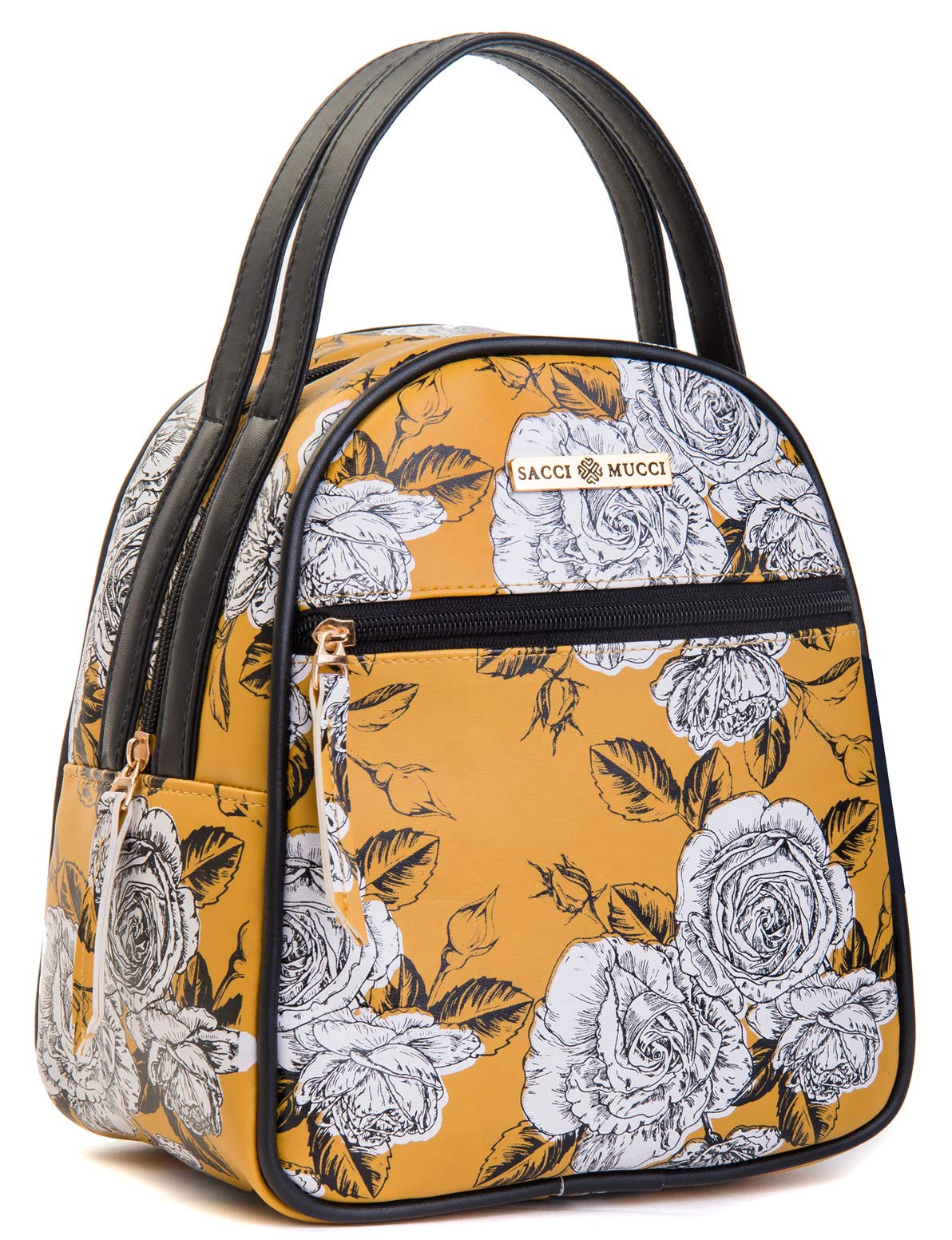 SACCI MUCCI Lunch Bag - Lunch Bag | Office Lunch Bag | Women Lunch Bag | Lunch Bag for Office | Tiffin Bag I Perfect for Office | Carry Bag for Lunch Box - Rose Flowers and Buds (Mustard)